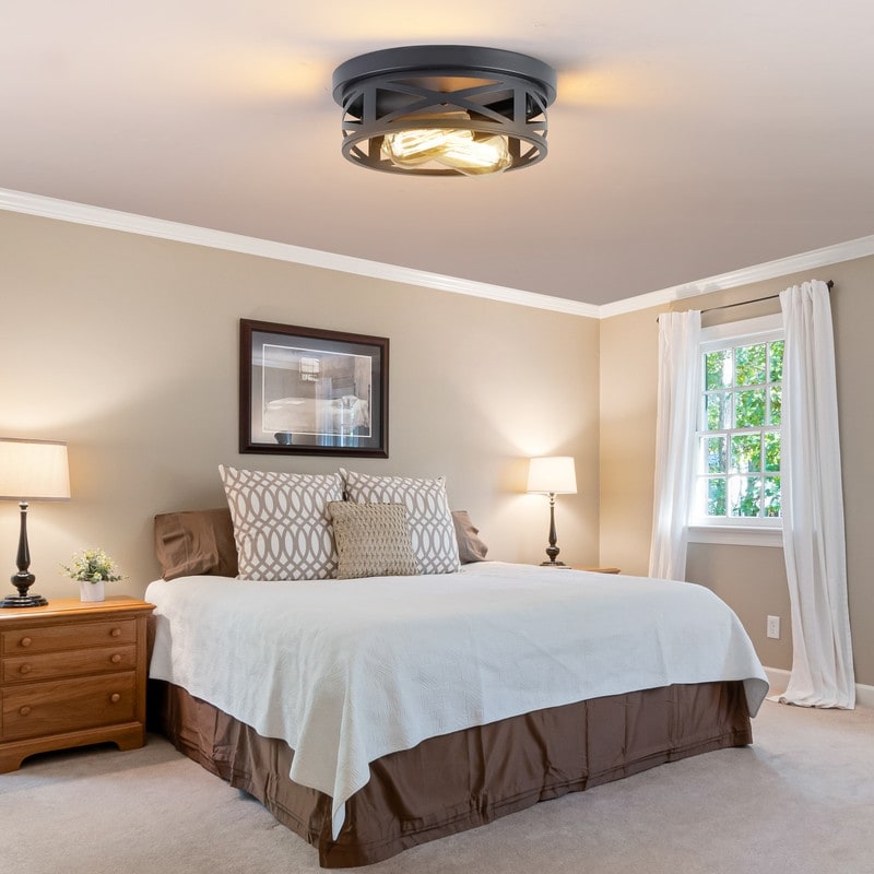 2-Light Black Farmhouse Flush Mount Ceiling Light-2 Pack