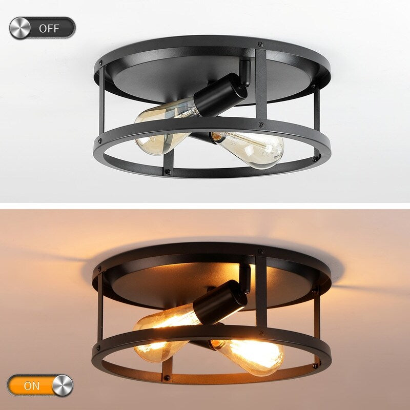 2-Light Black Farmhouse Flush Mount Ceiling Light-2 Pack