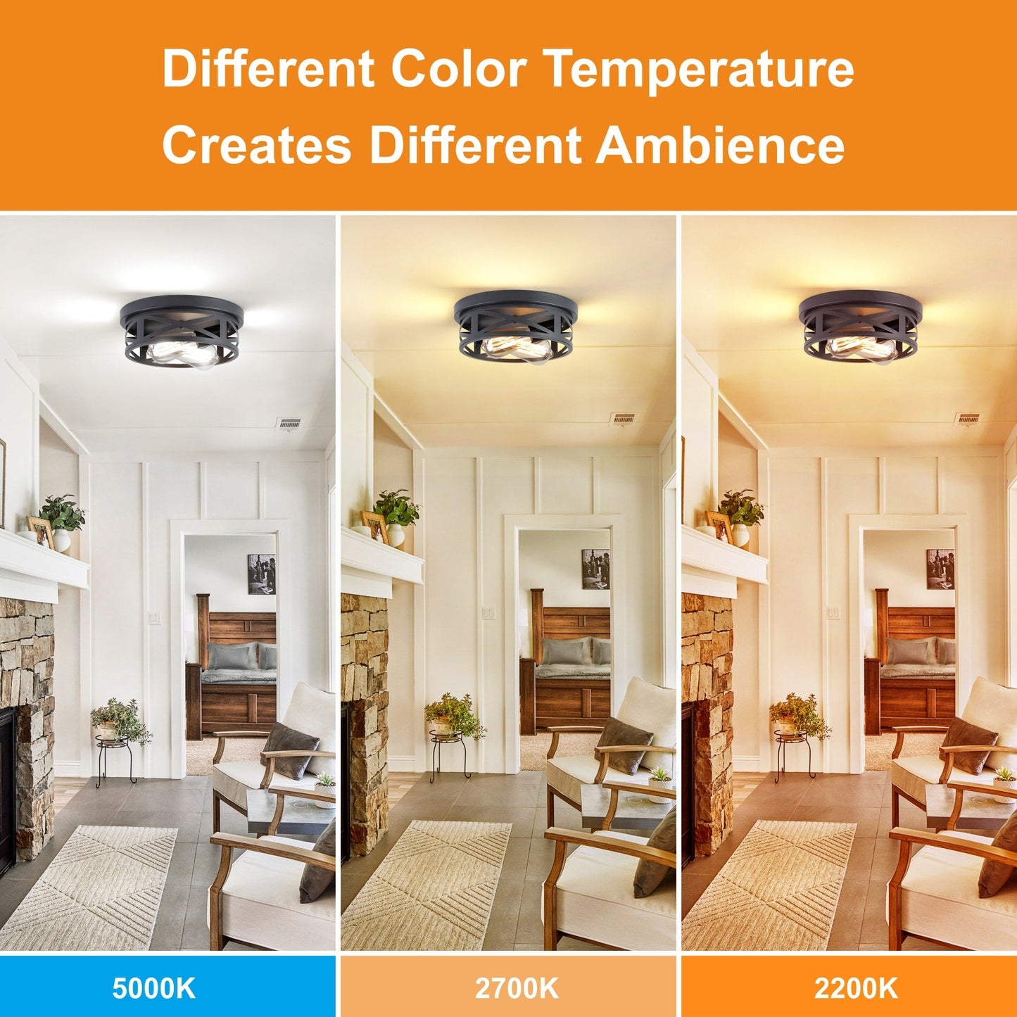 2-Light Black Farmhouse Flush Mount Ceiling Light-2 Pack