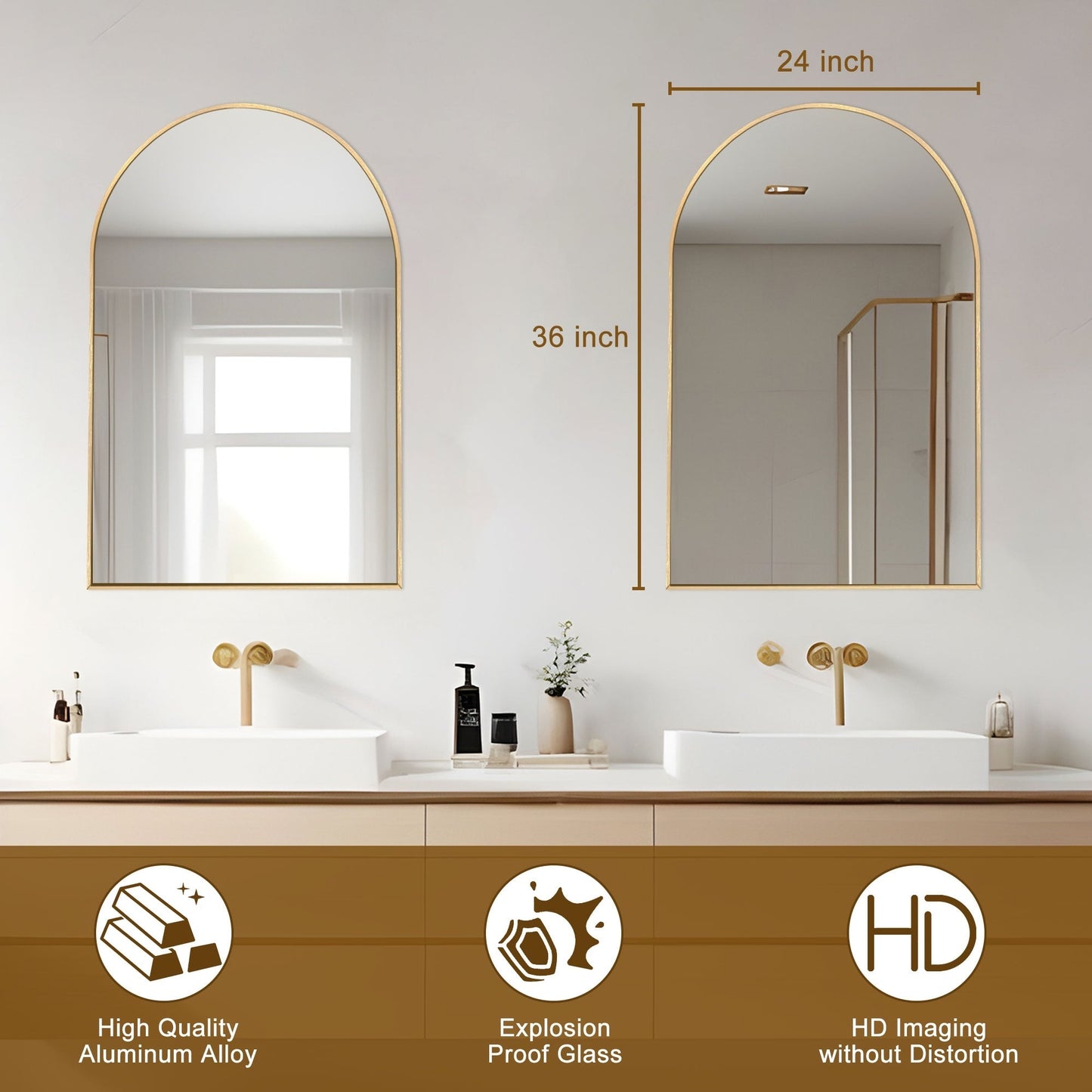 Bathroom Arch Aluminum Wall Mirror Vanity Mirrors