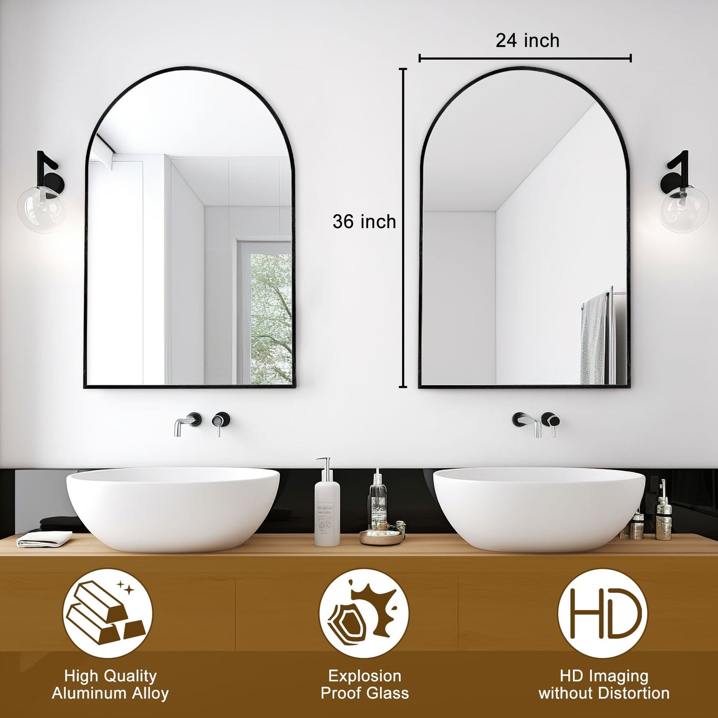 Bathroom Arch Aluminum Wall Mirror Vanity Mirrors