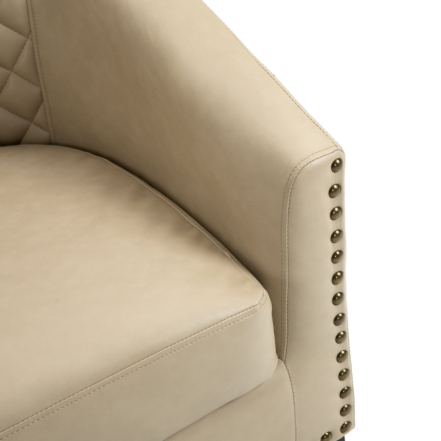 2 Set 29 W Vegan Leather Barrel Accent Chairs with Nailheads Trim