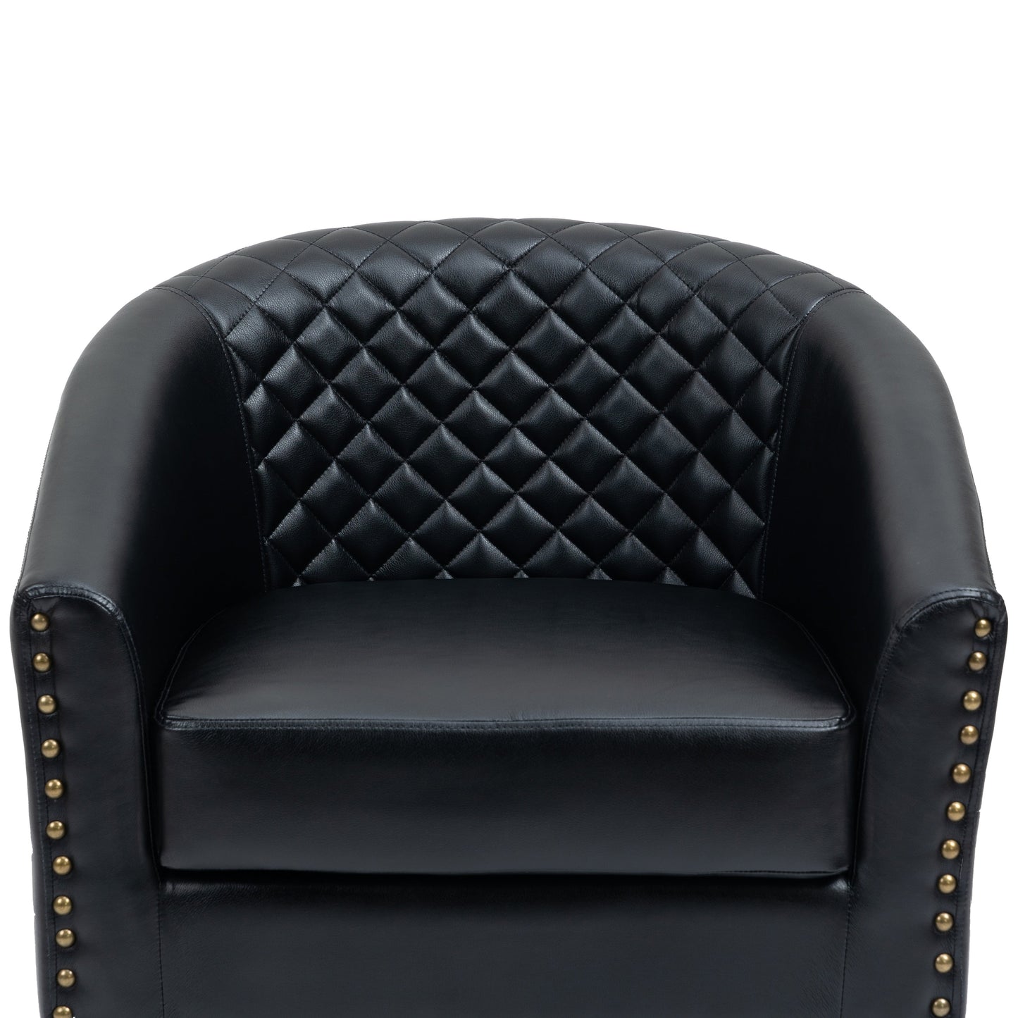 2 Set 29 W Vegan Leather Barrel Accent Chairs with Nailheads Trim