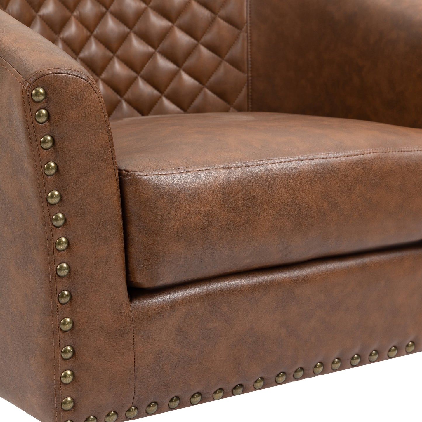 2 Set 29 W Vegan Leather Barrel Accent Chairs with Nailheads Trim