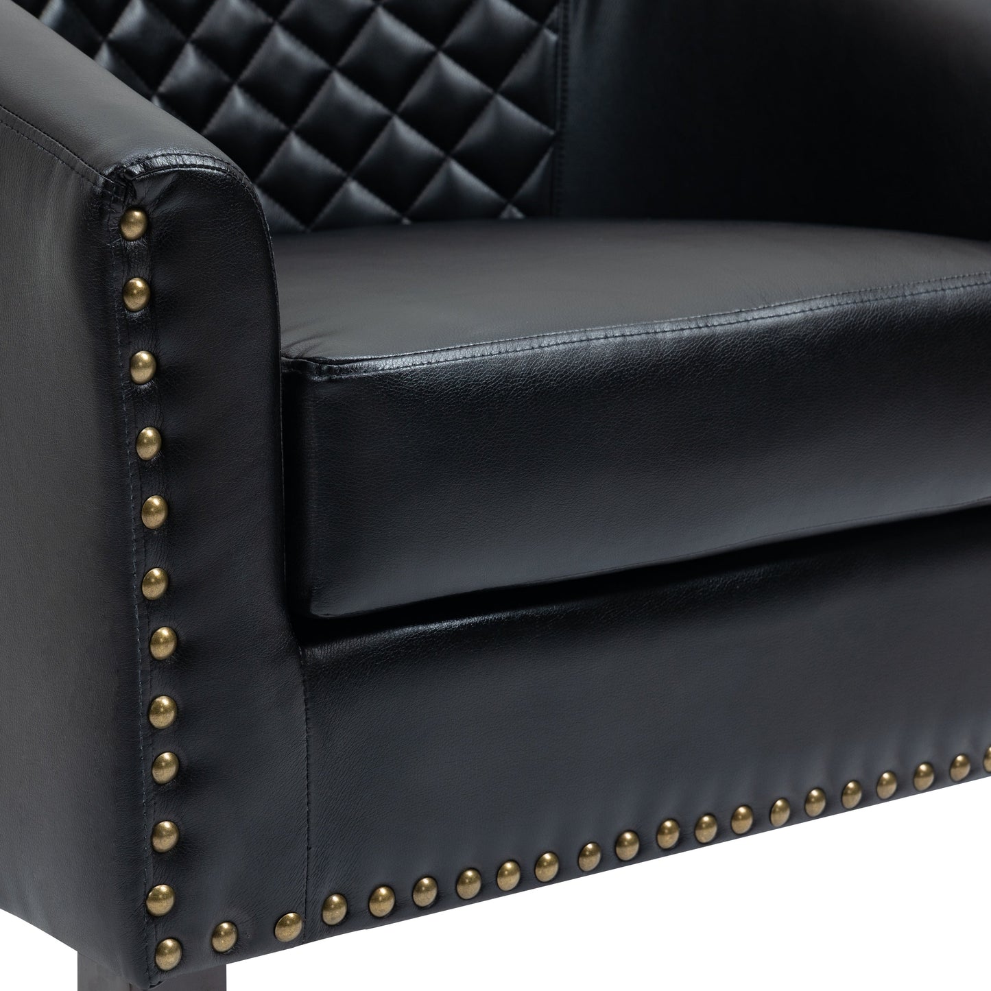 2 Set 29 W Vegan Leather Barrel Accent Chairs with Nailheads Trim
