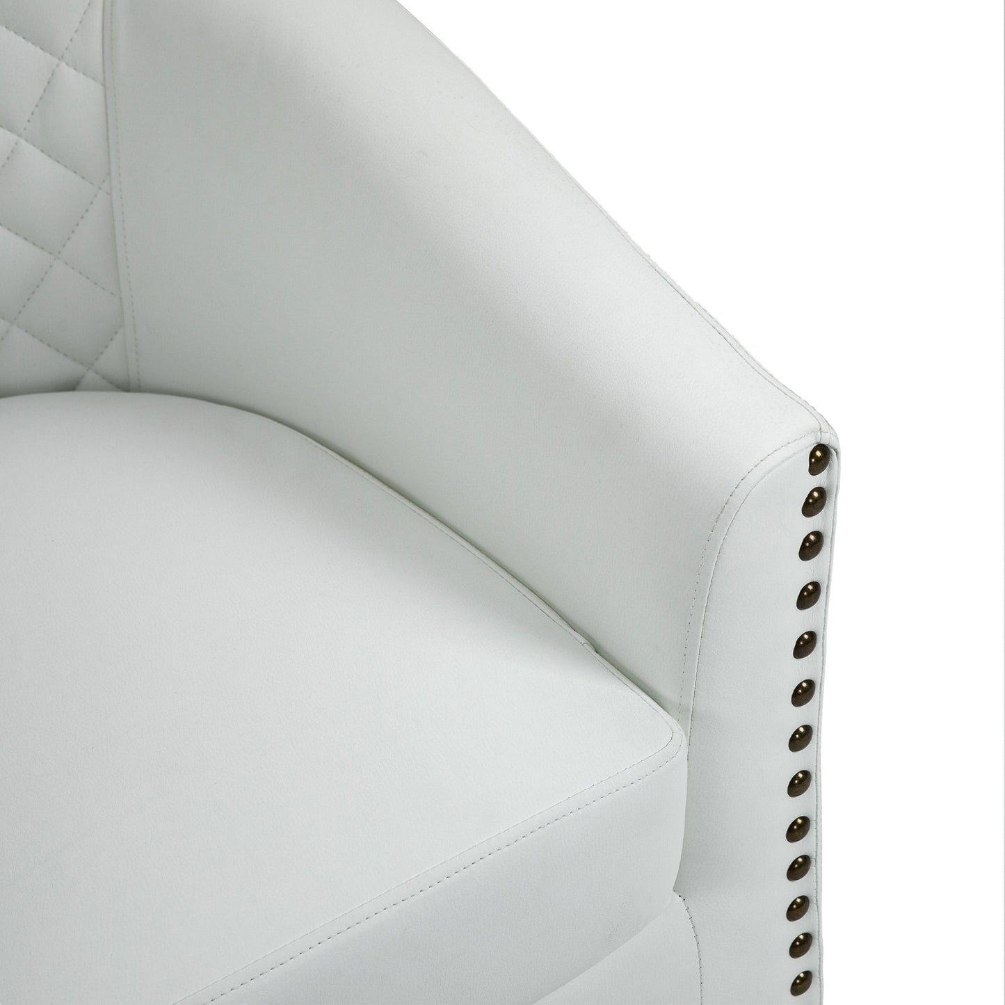 2 Set 29 W Vegan Leather Barrel Accent Chairs with Nailheads Trim