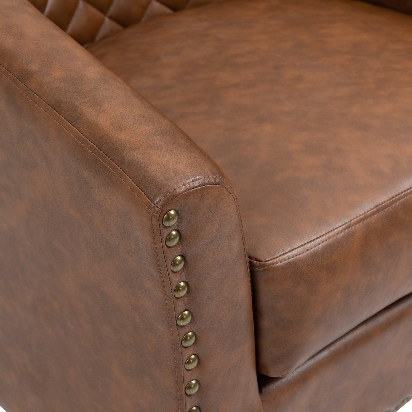 2 Set 29 W Vegan Leather Barrel Accent Chairs with Nailheads Trim