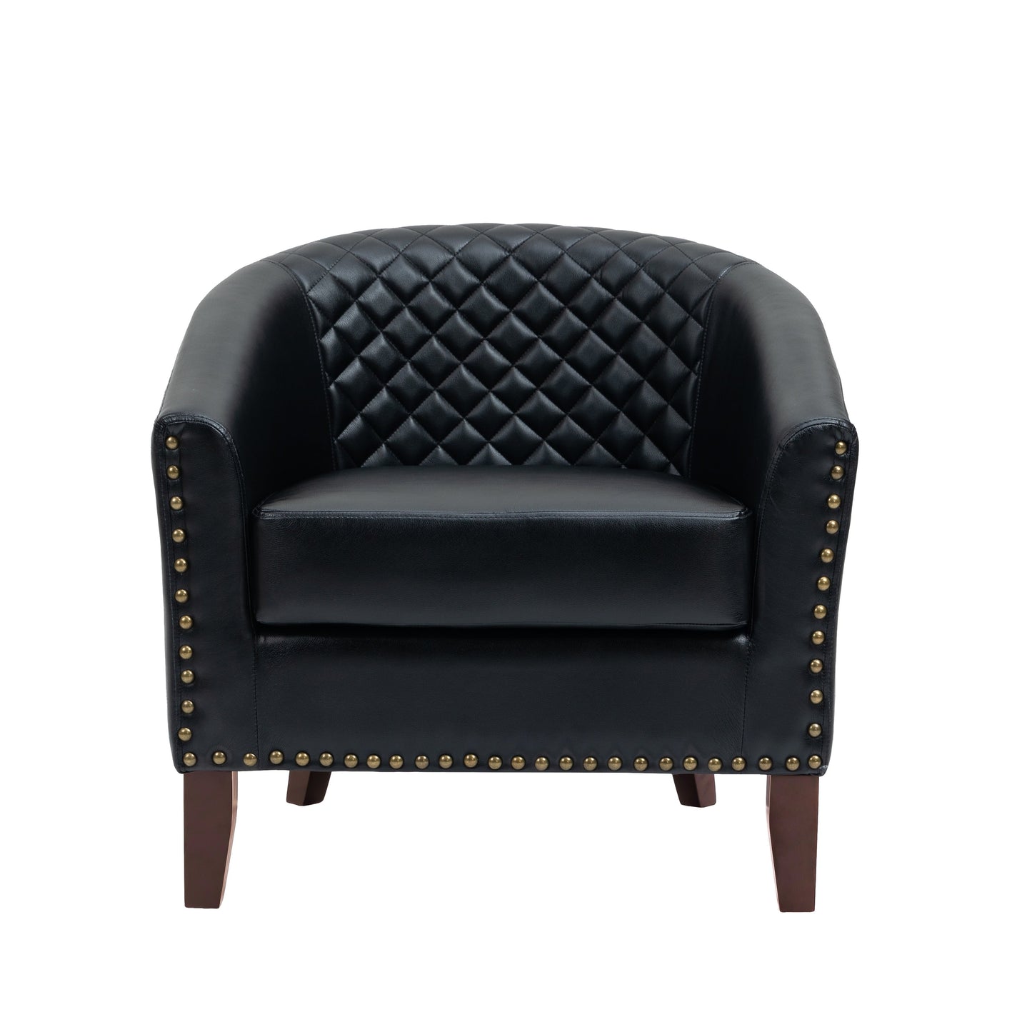 2 Set 29 W Vegan Leather Barrel Accent Chairs with Nailheads Trim