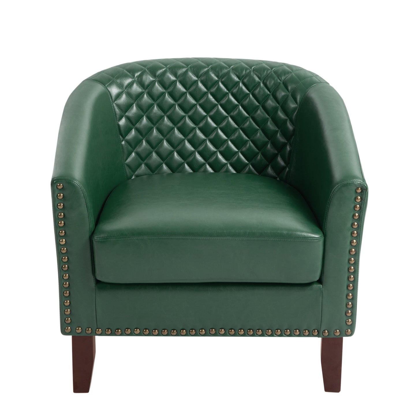 2 Set 29 W Vegan Leather Barrel Accent Chairs with Nailheads Trim