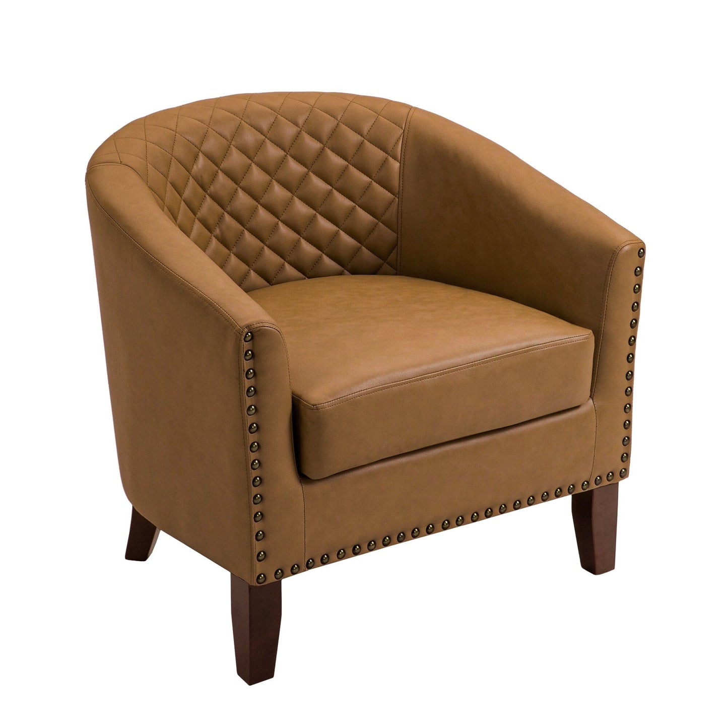 2 Set 29 W Vegan Leather Barrel Accent Chairs with Nailheads Trim
