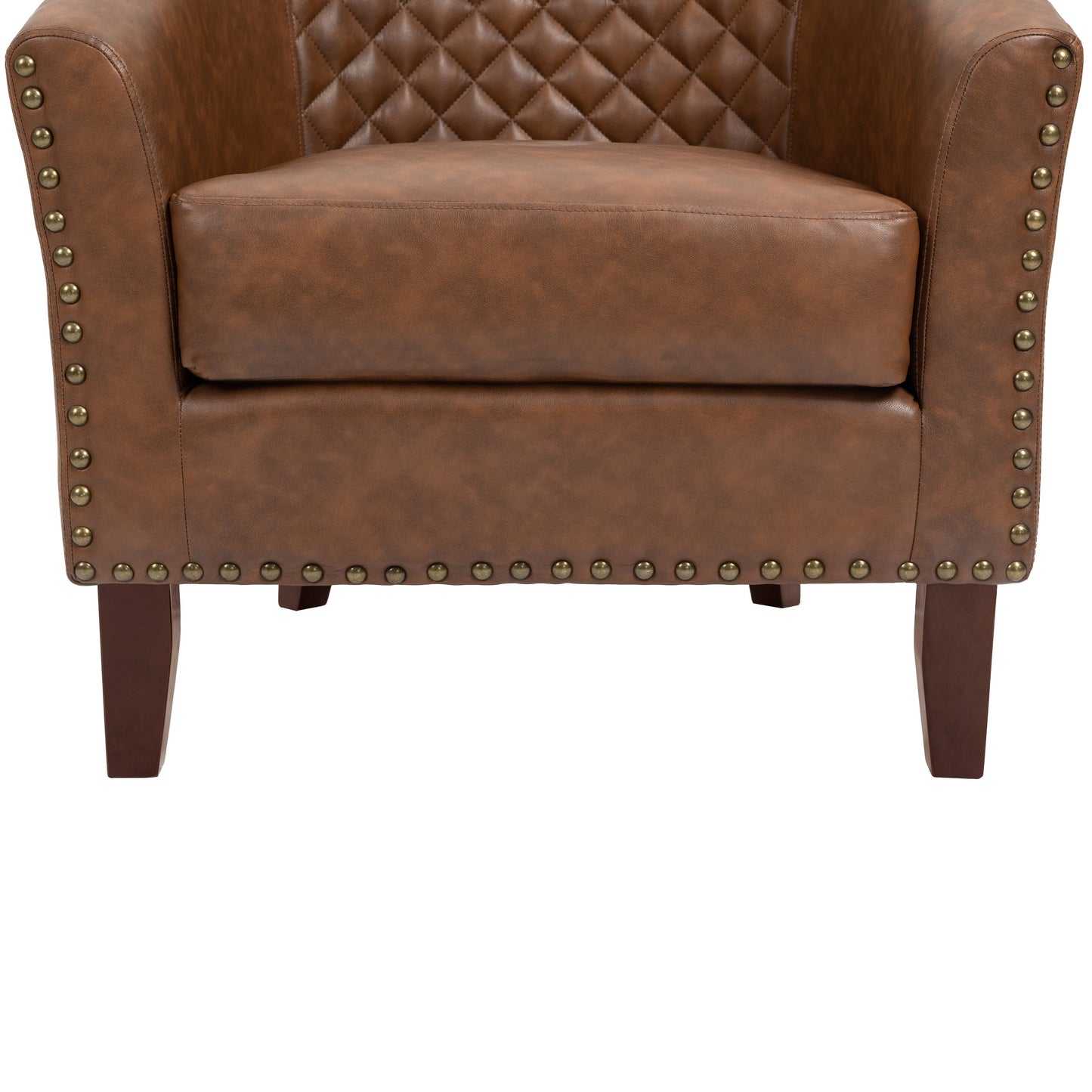 2 Set 29 W Vegan Leather Barrel Accent Chairs with Nailheads Trim