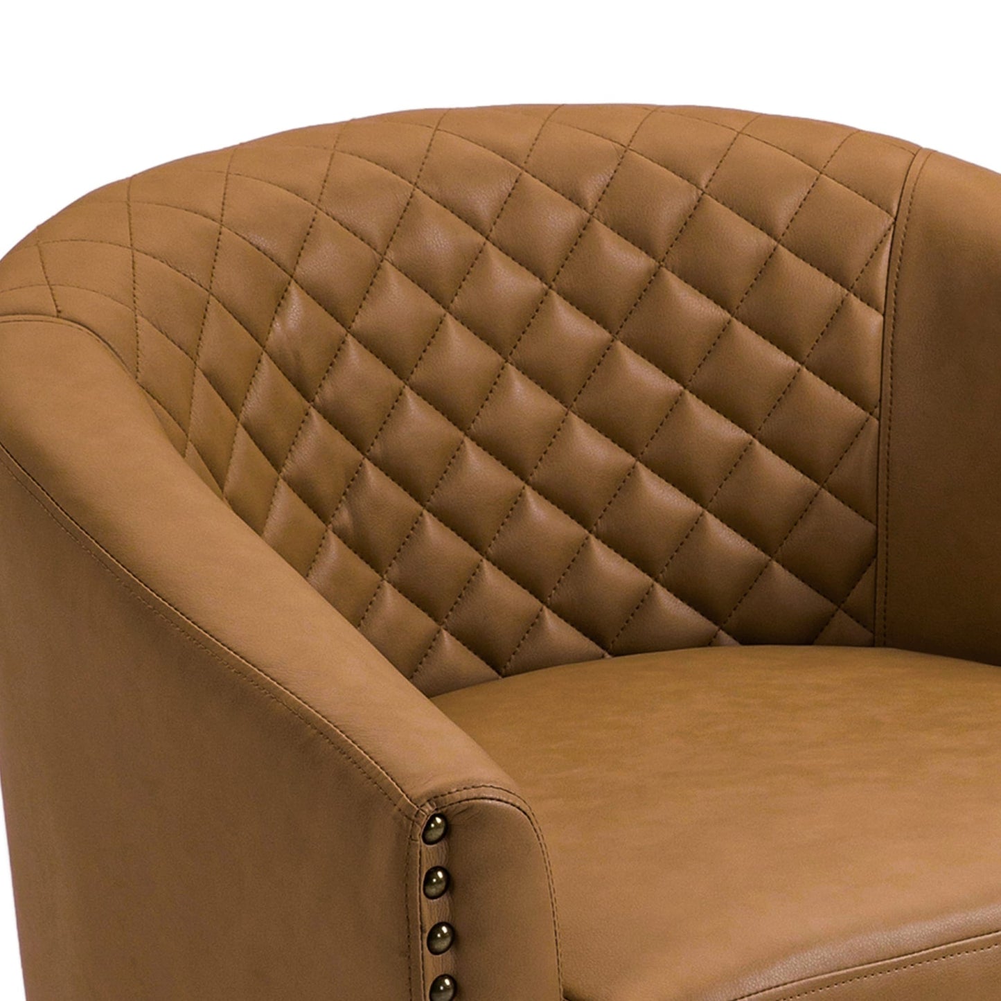 2 Set 29 W Vegan Leather Barrel Accent Chairs with Nailheads Trim