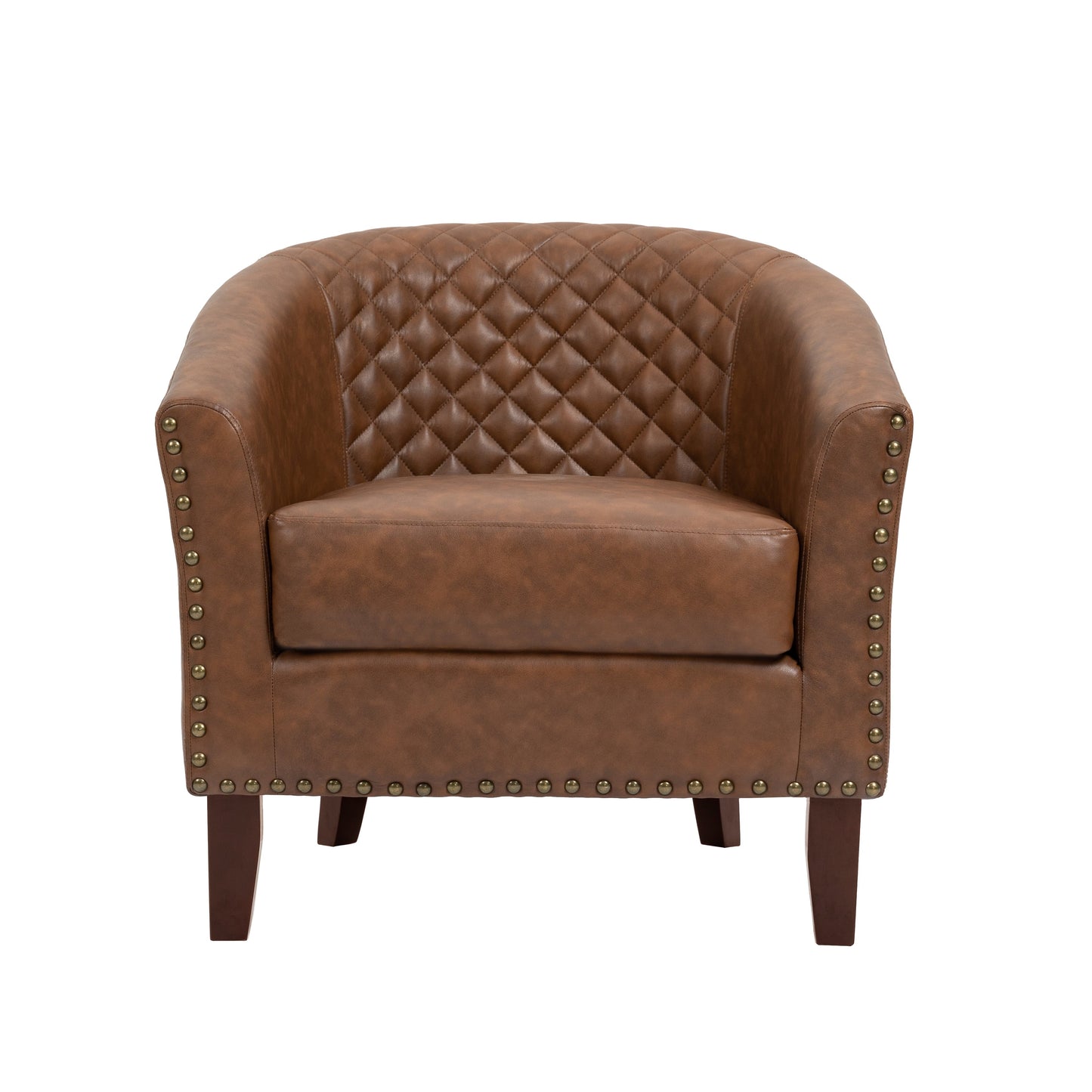 2 Set 29 W Vegan Leather Barrel Accent Chairs with Nailheads Trim