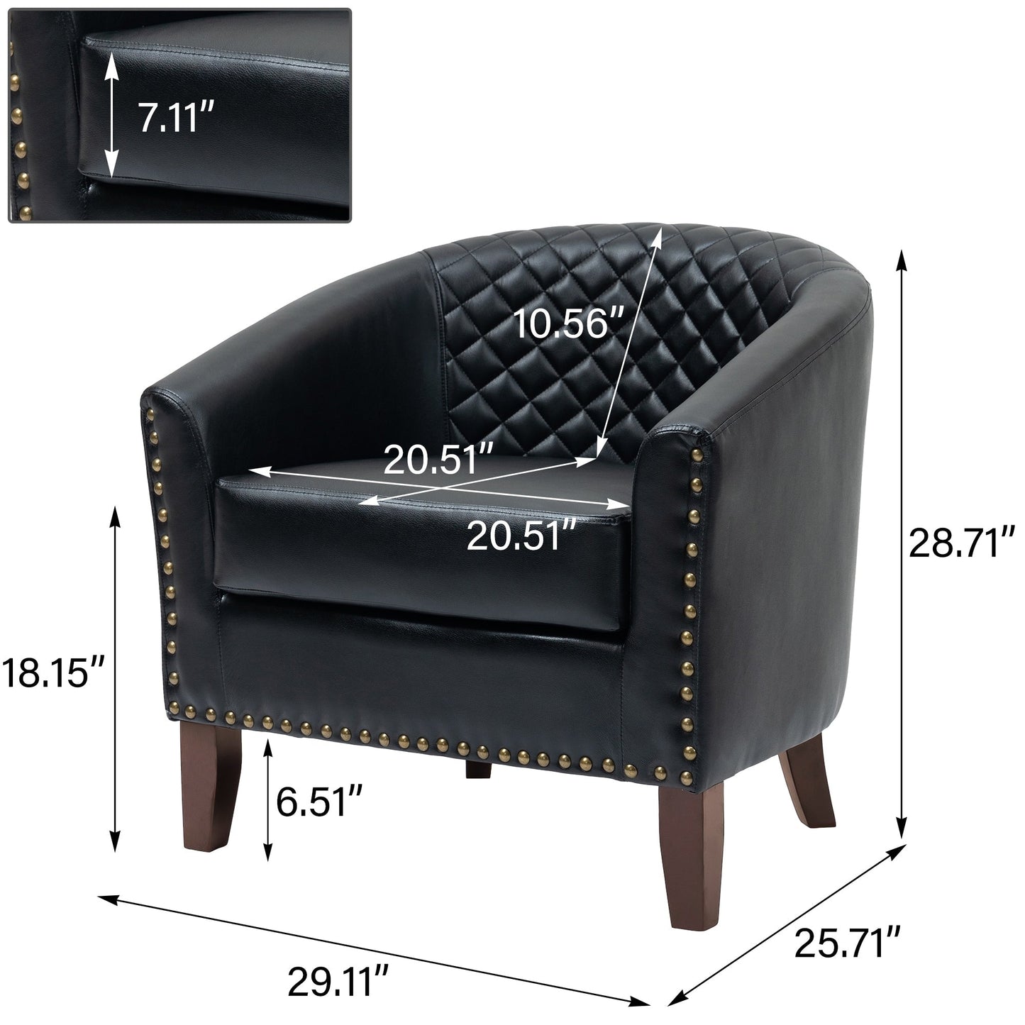 2 Set 29 W Vegan Leather Barrel Accent Chairs with Nailheads Trim