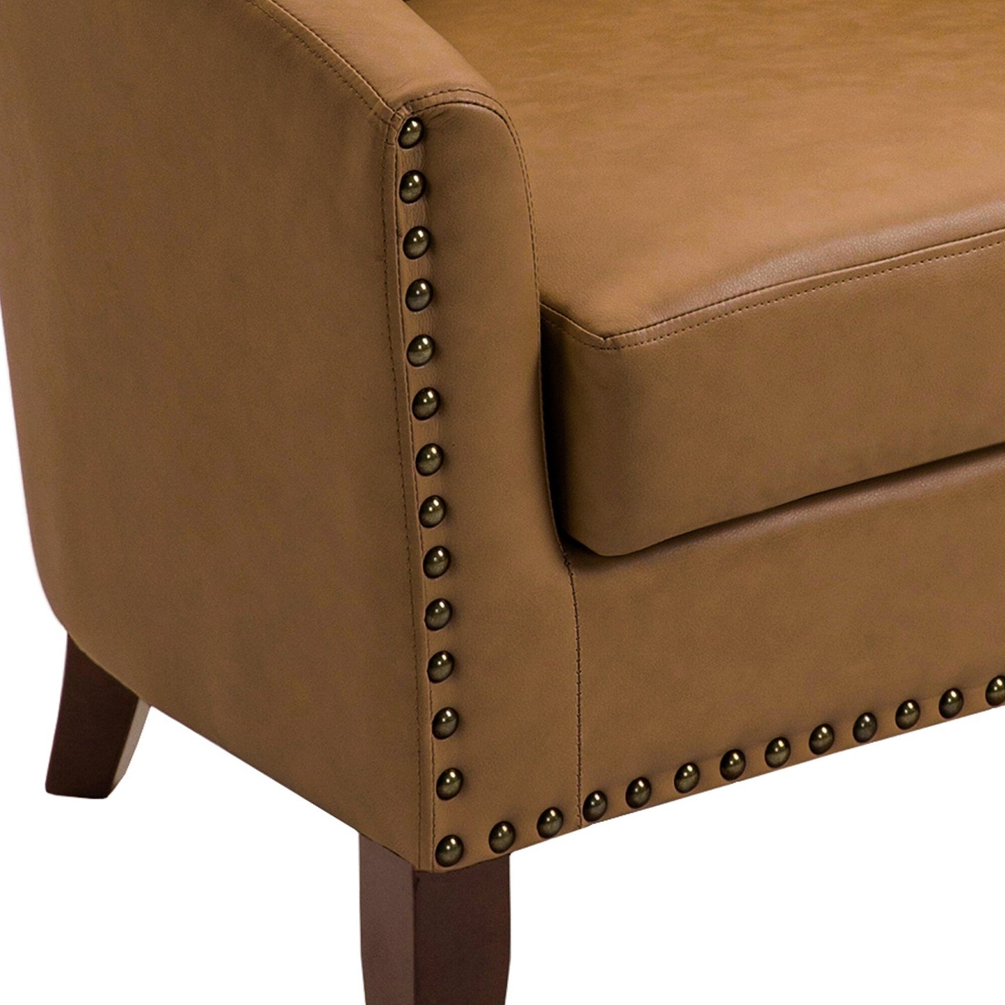 2 Set 29 W Vegan Leather Barrel Accent Chairs with Nailheads Trim