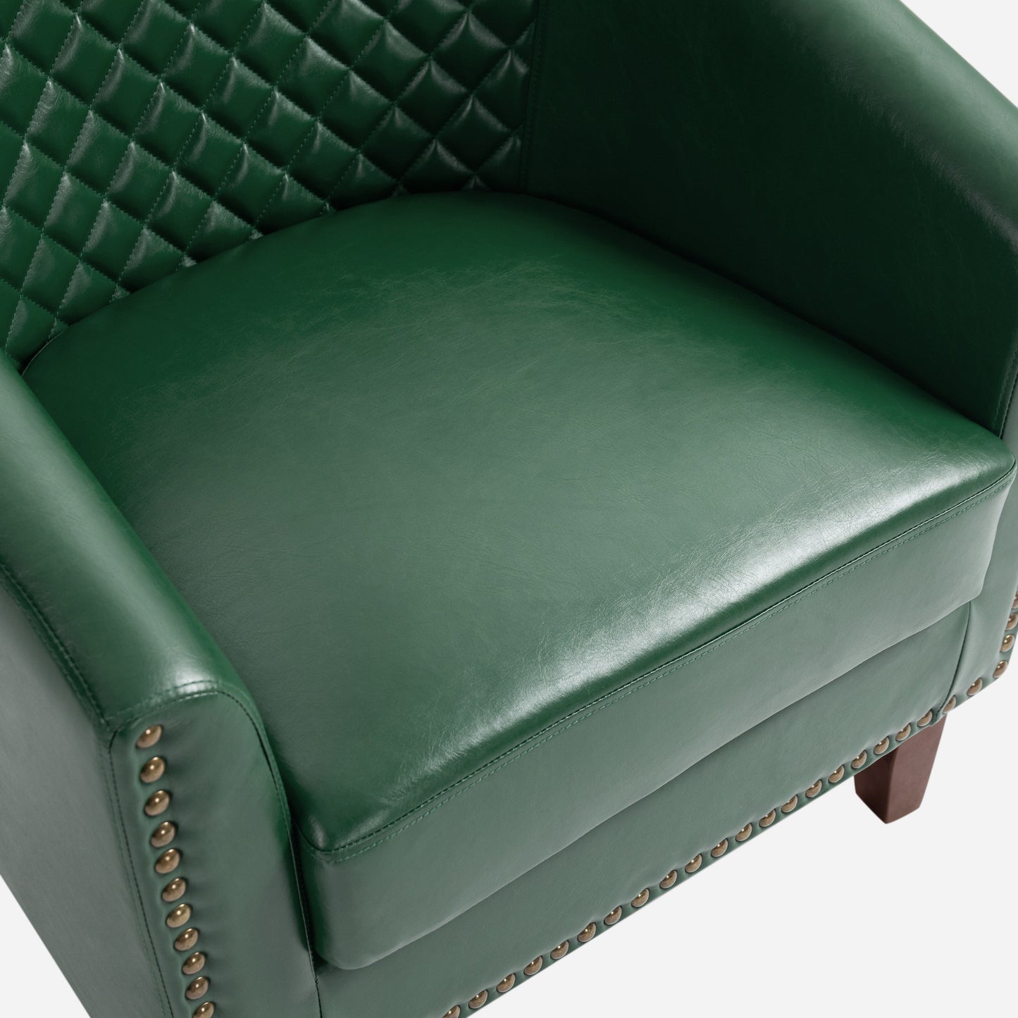 2 Set 29 W Vegan Leather Barrel Accent Chairs with Nailheads Trim
