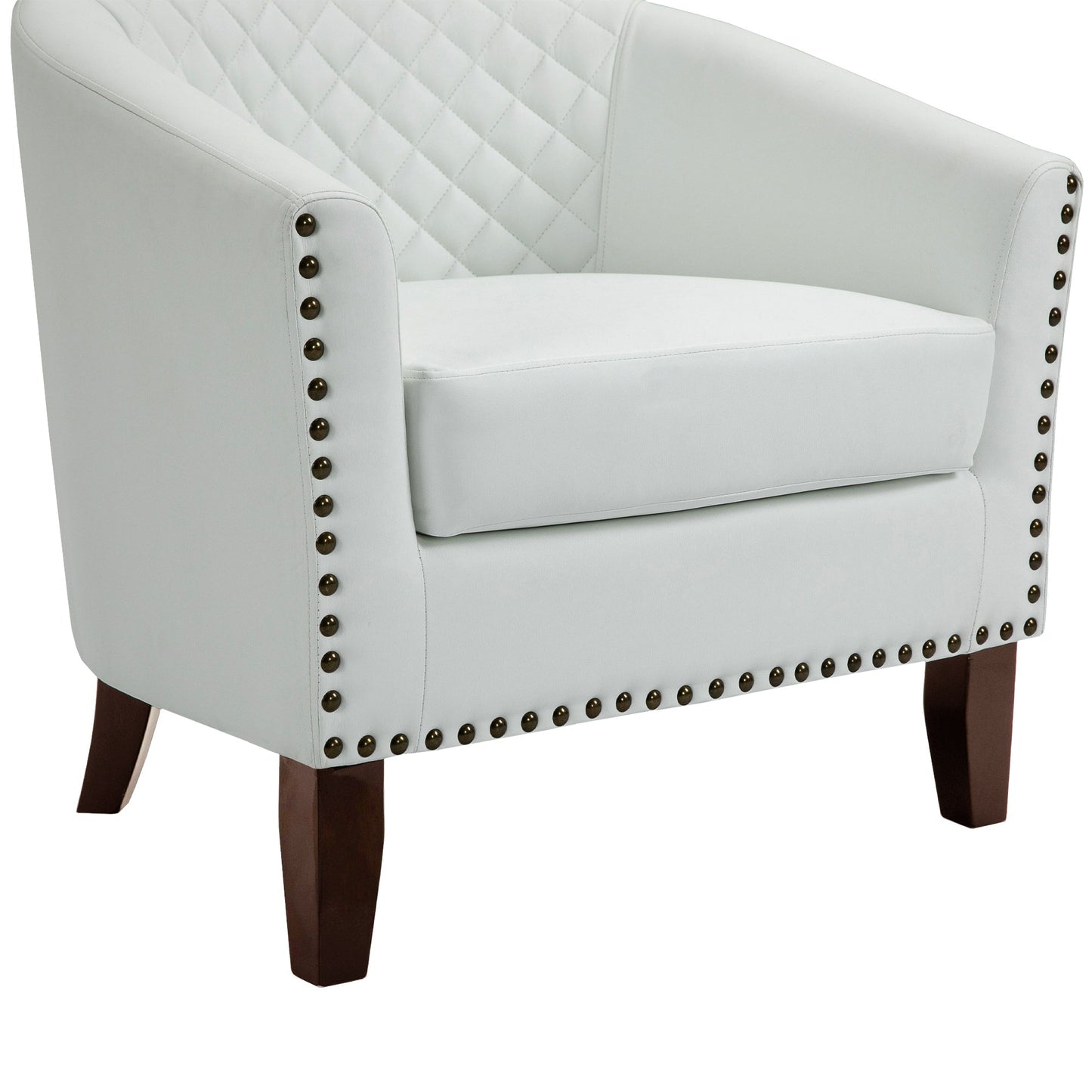 2 Set 29 W Vegan Leather Barrel Accent Chairs with Nailheads Trim