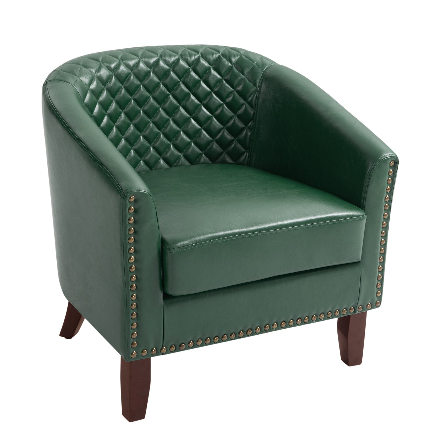 2 Set 29 W Vegan Leather Barrel Accent Chairs with Nailheads Trim