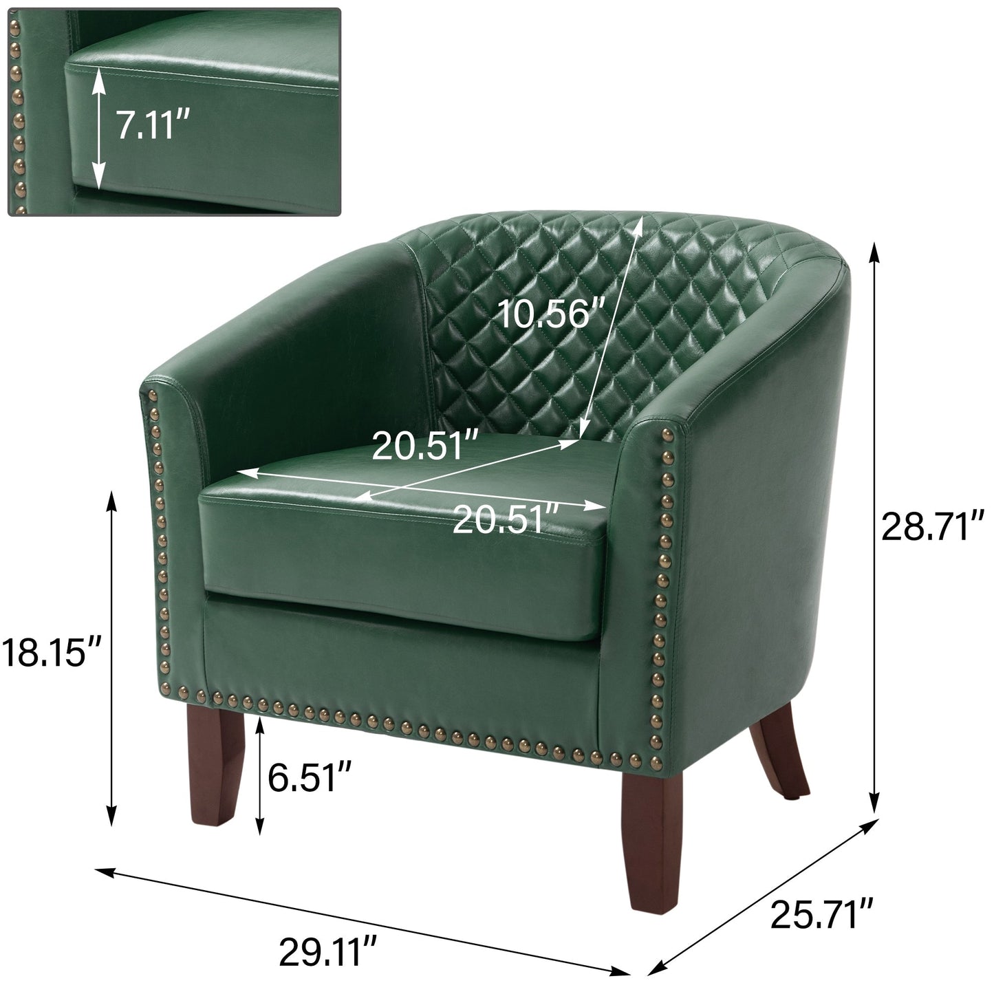 2 Set 29 W Vegan Leather Barrel Accent Chairs with Nailheads Trim