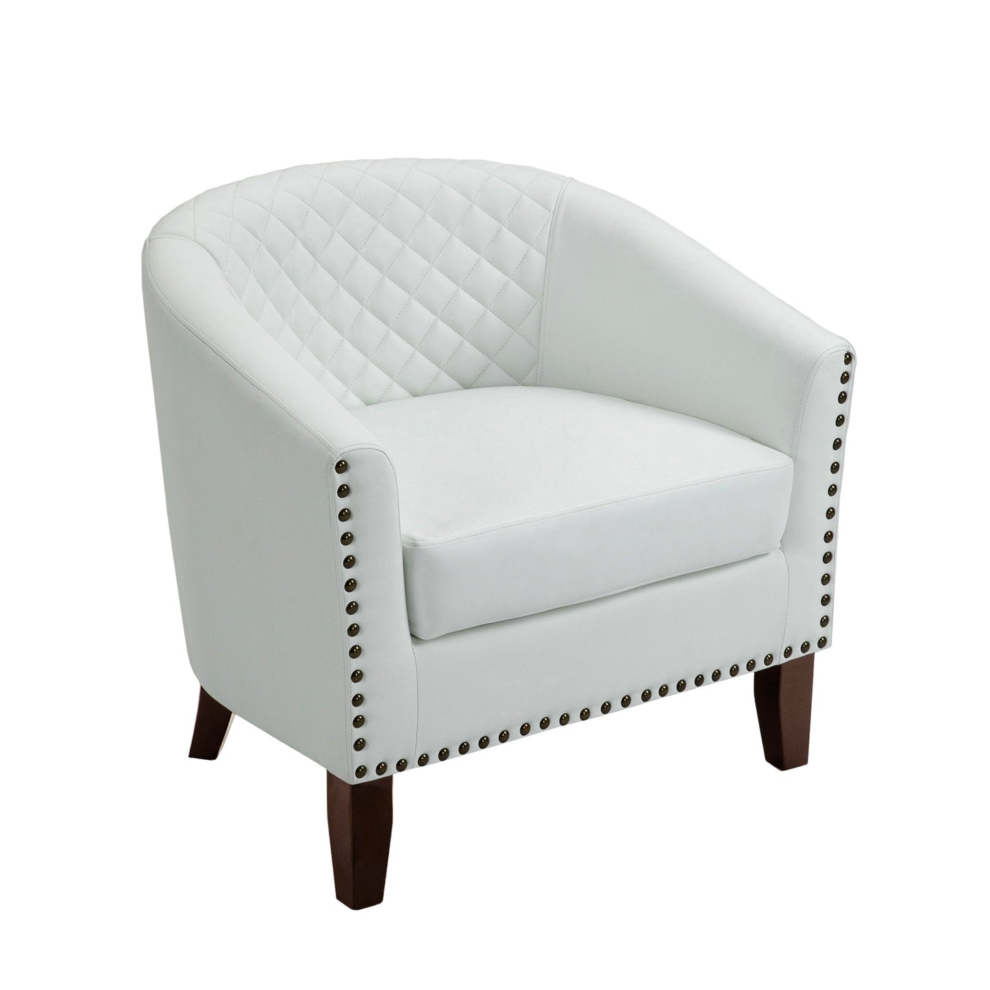 2 Set 29 W Vegan Leather Barrel Accent Chairs with Nailheads Trim