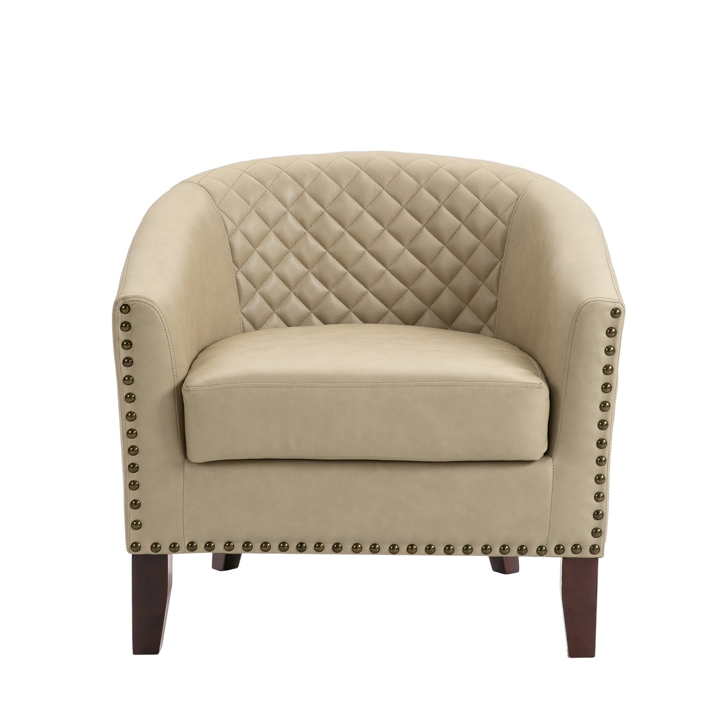 2 Set 29 W Vegan Leather Barrel Accent Chairs with Nailheads Trim