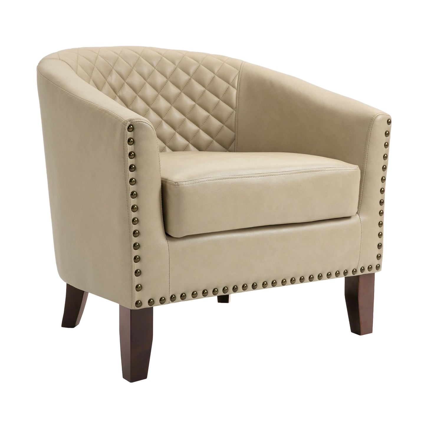 2 Set 29 W Vegan Leather Barrel Accent Chairs with Nailheads Trim