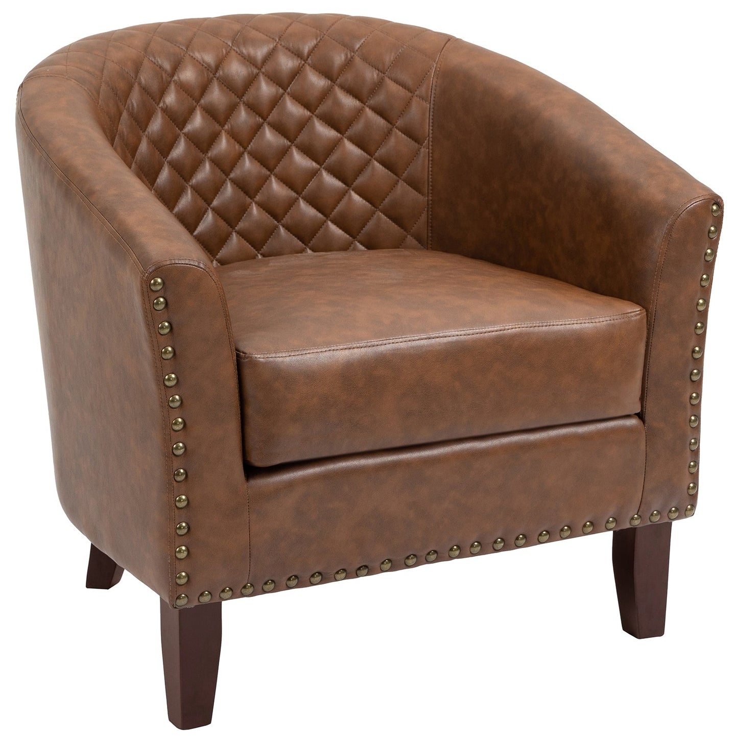 2 Set 29 W Vegan Leather Barrel Accent Chairs with Nailheads Trim