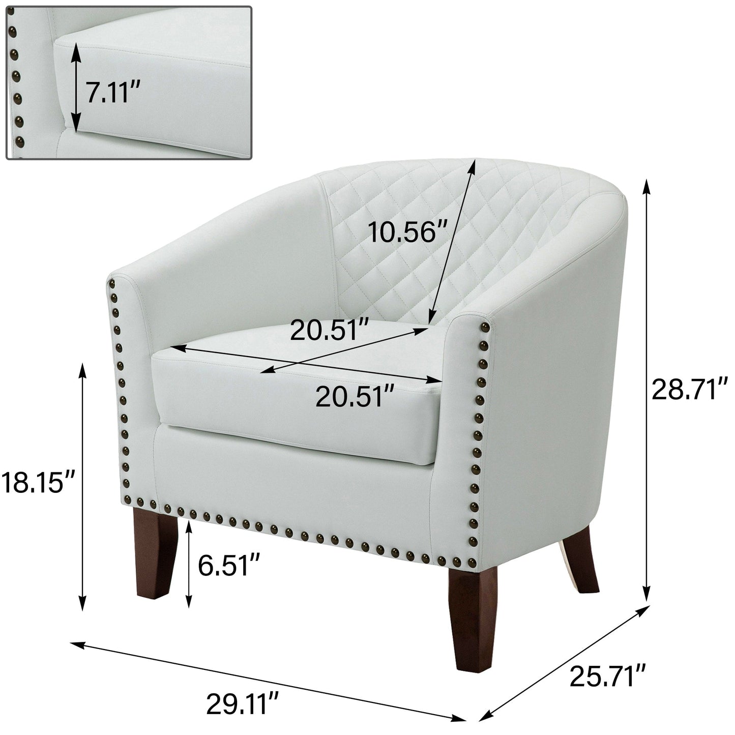 2 Set 29 W Vegan Leather Barrel Accent Chairs with Nailheads Trim