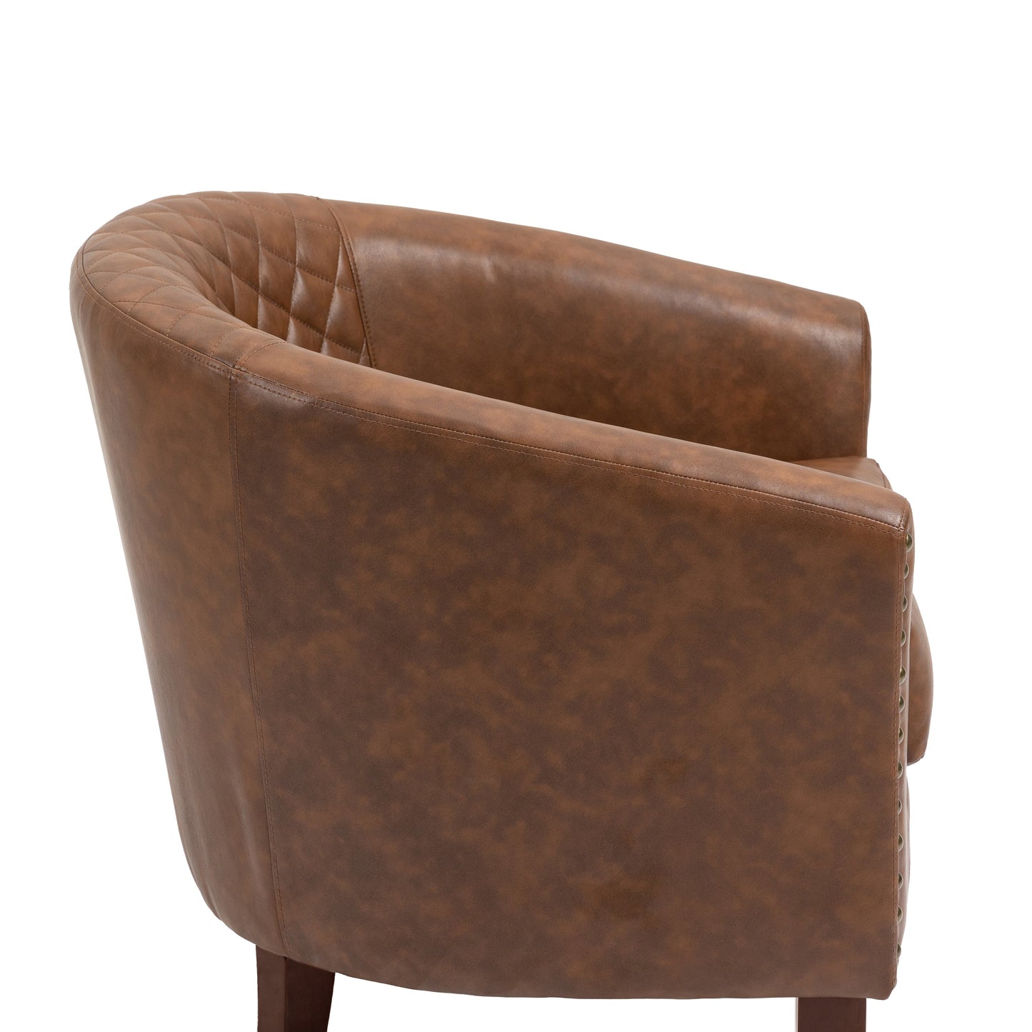 2 Set 29 W Vegan Leather Barrel Accent Chairs with Nailheads Trim