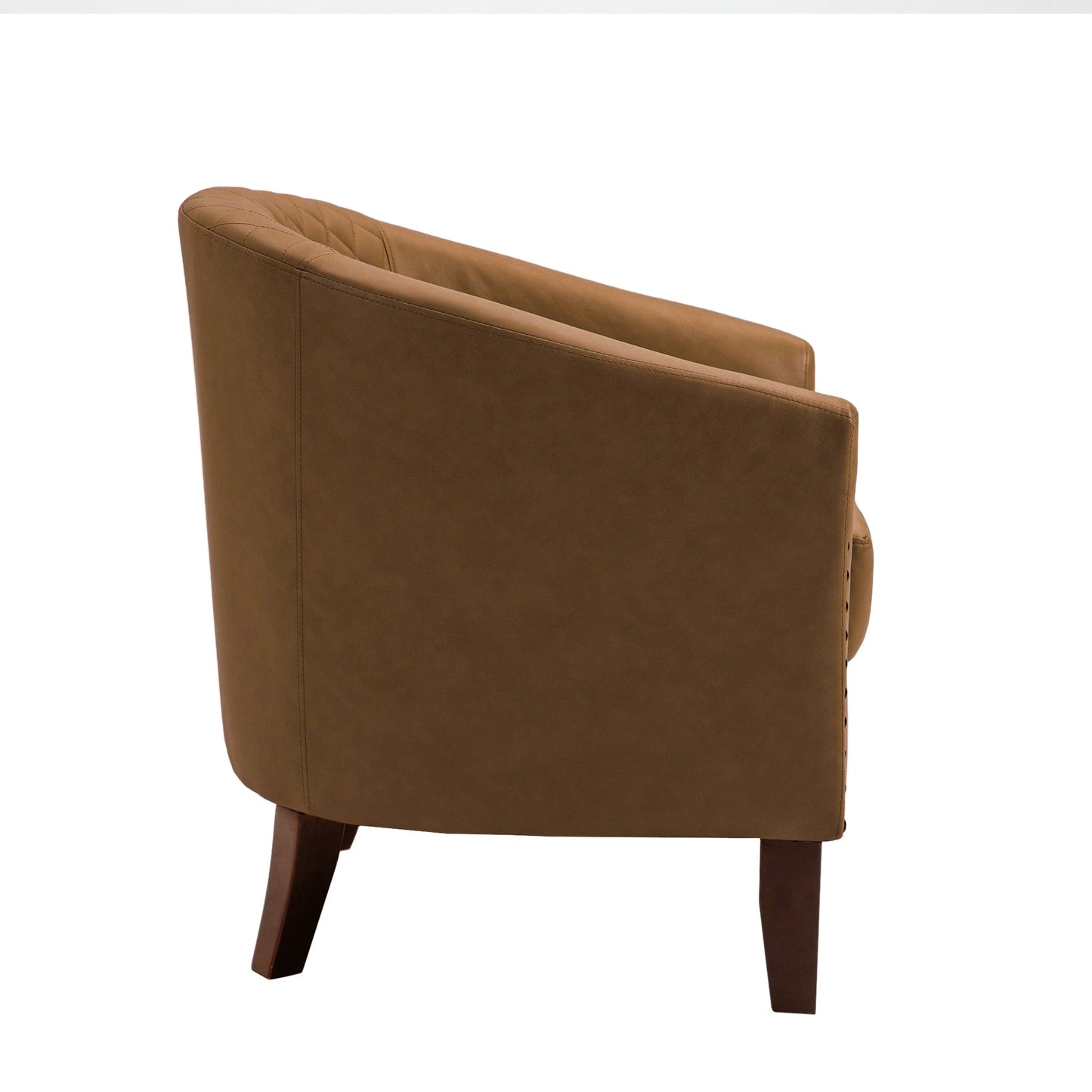2 Set 29 W Vegan Leather Barrel Accent Chairs with Nailheads Trim