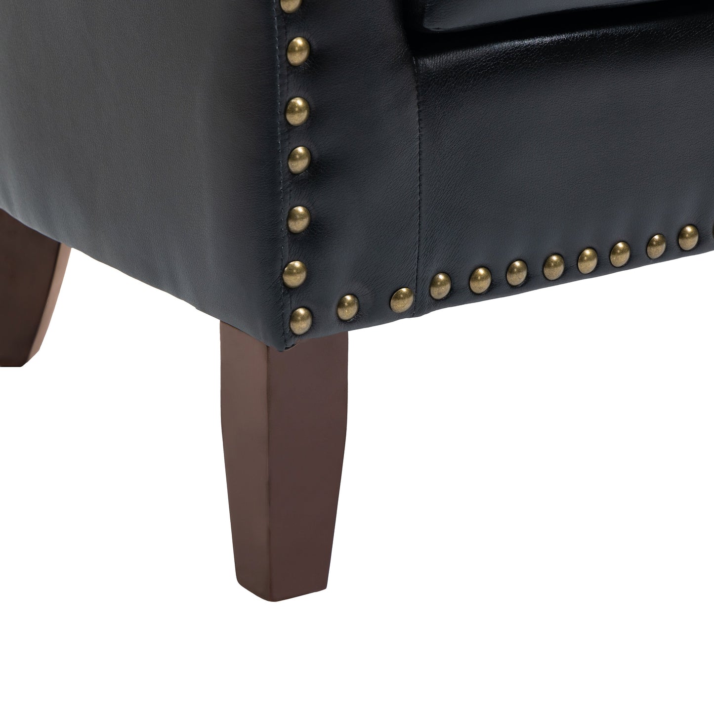 2 Set 29 W Vegan Leather Barrel Accent Chairs with Nailheads Trim