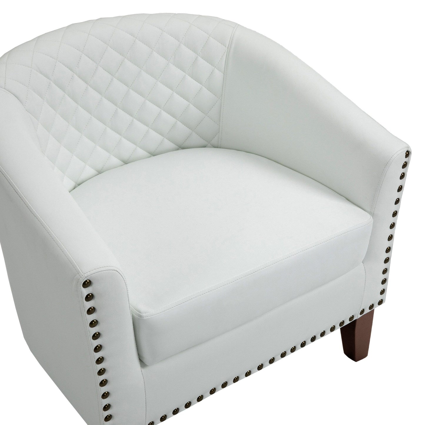 2 Set 29 W Vegan Leather Barrel Accent Chairs with Nailheads Trim