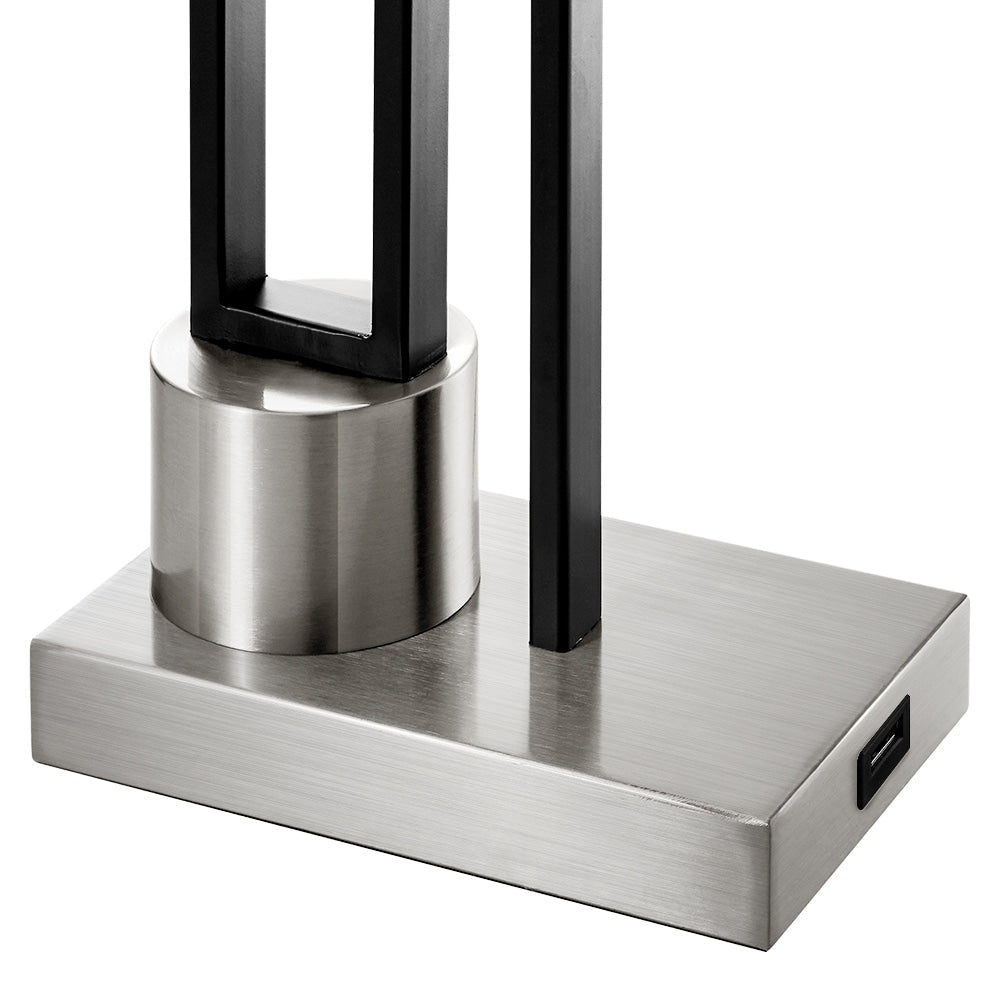 Matte Black/Brushed Nickel Table Lamp with USB Port and White Linen Shade, 9.5W LED Bulb Included - 21 H
