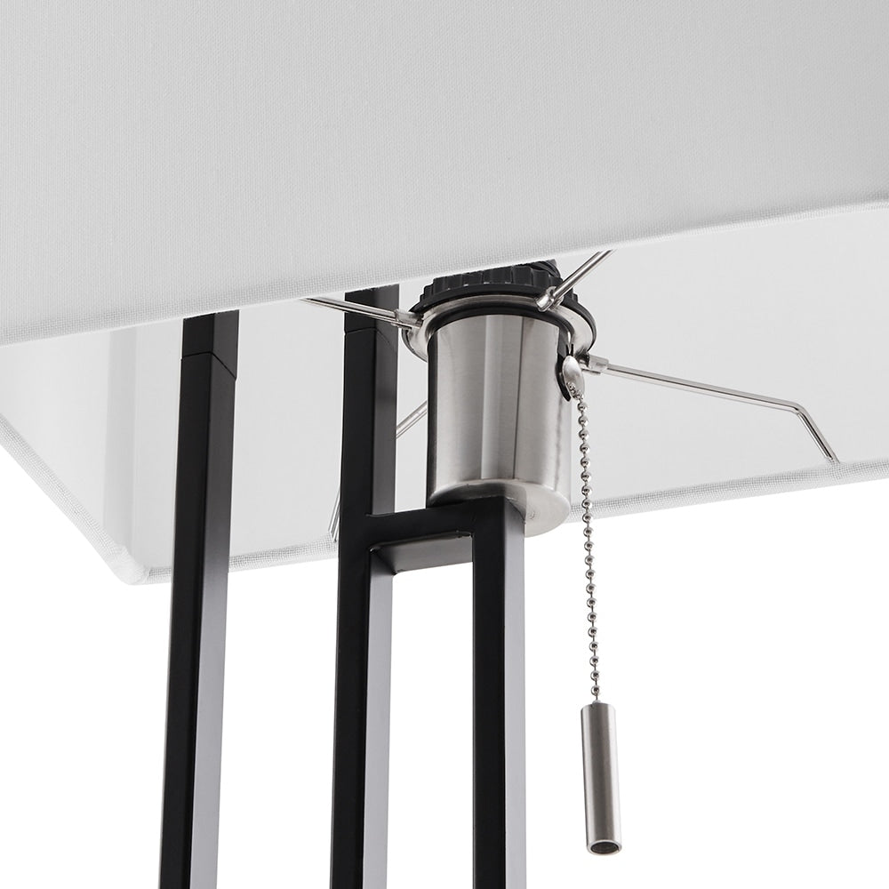 Matte Black/Brushed Nickel Table Lamp with USB Port and White Linen Shade, 9.5W LED Bulb Included - 21 H