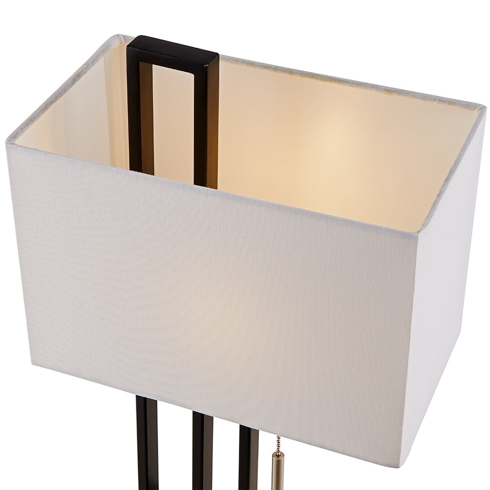 Matte Black/Brushed Nickel Table Lamp with USB Port and White Linen Shade, 9.5W LED Bulb Included - 21 H
