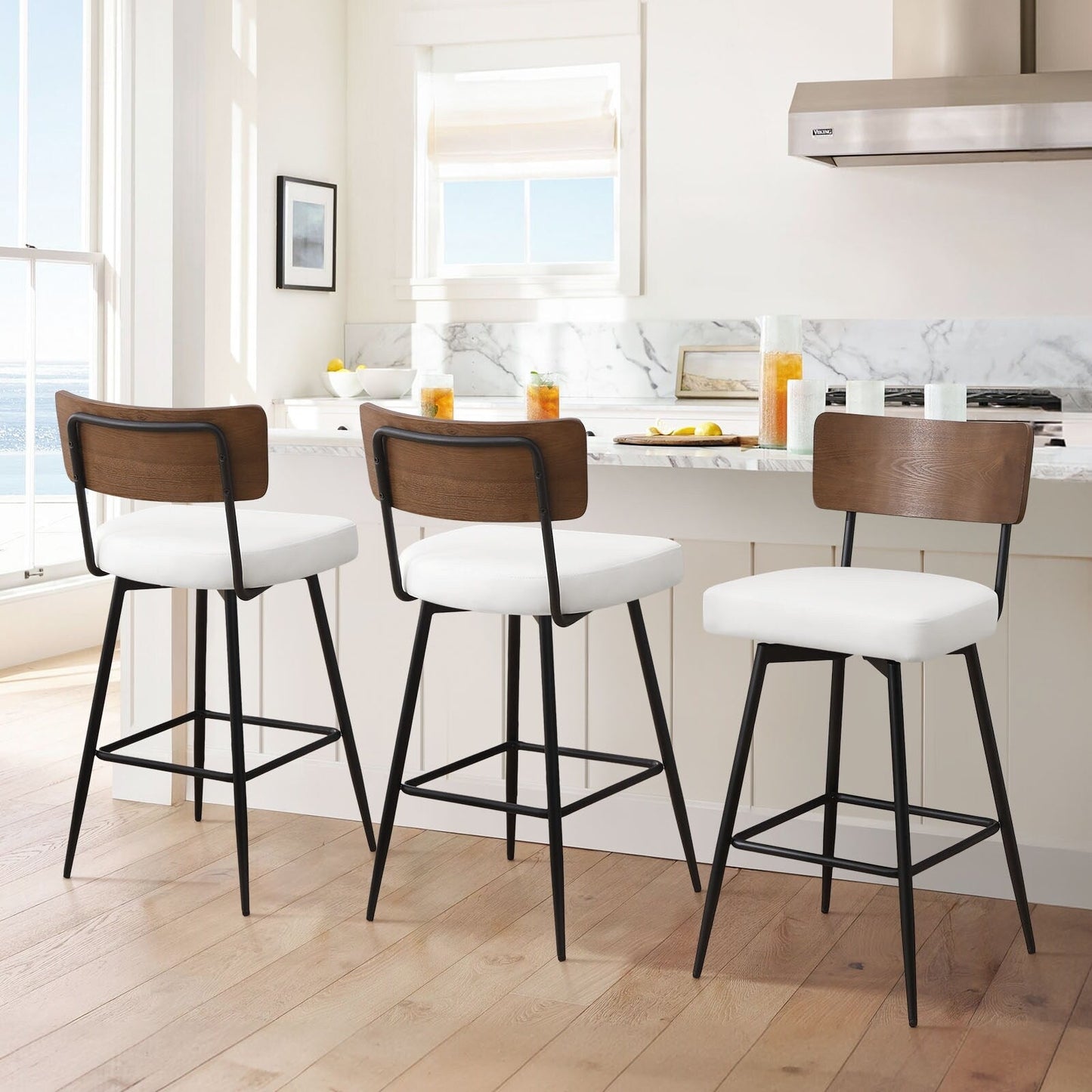 Faux Leather Upholstered Swivel Counter/Bar Stools Set of 2/3/4