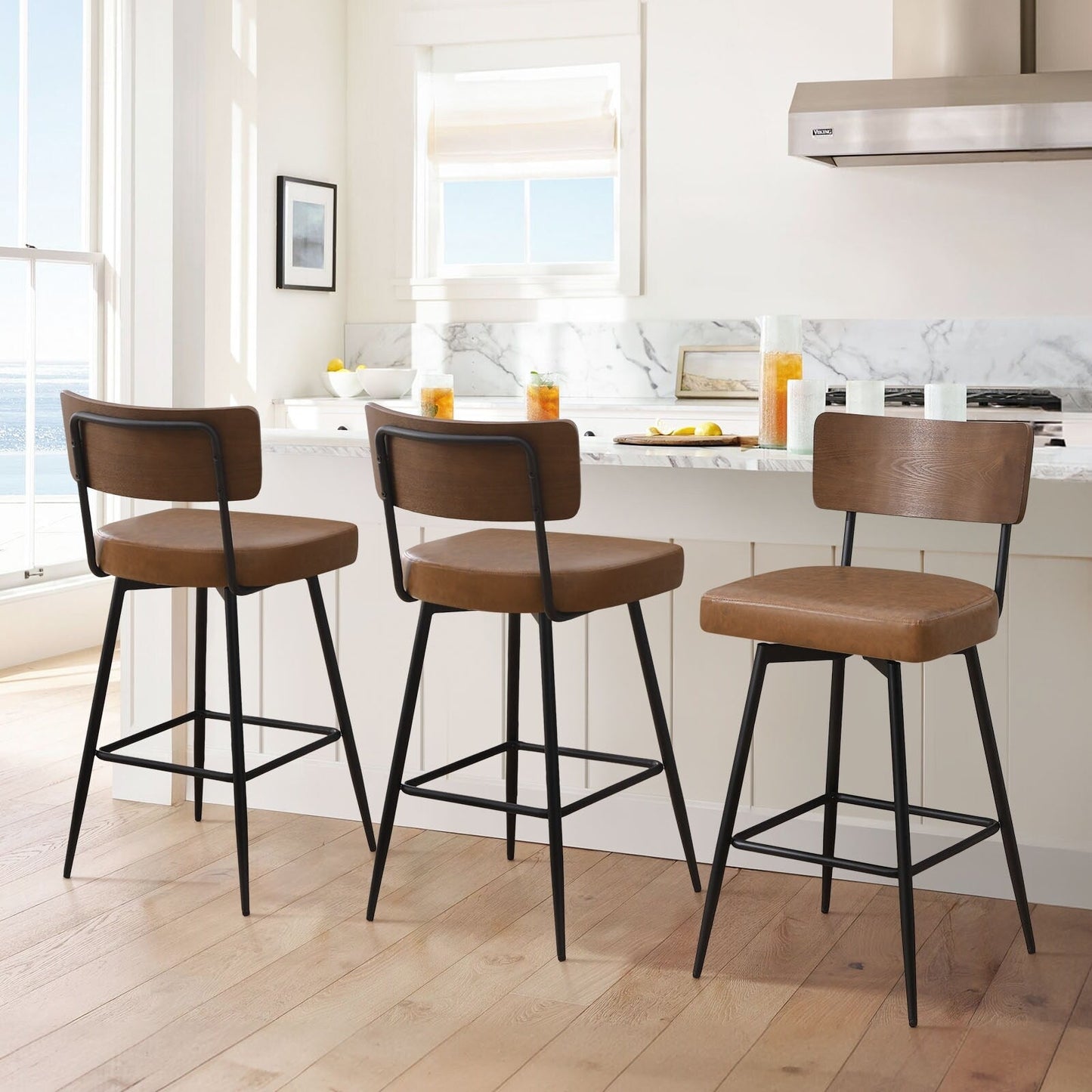 Faux Leather Upholstered Swivel Counter/Bar Stools Set of 2/3/4