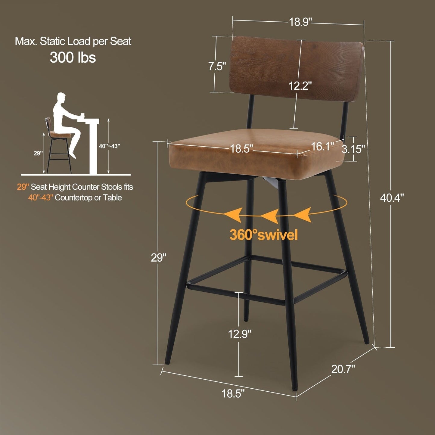 Faux Leather Upholstered Swivel Counter/Bar Stools Set of 2/3/4