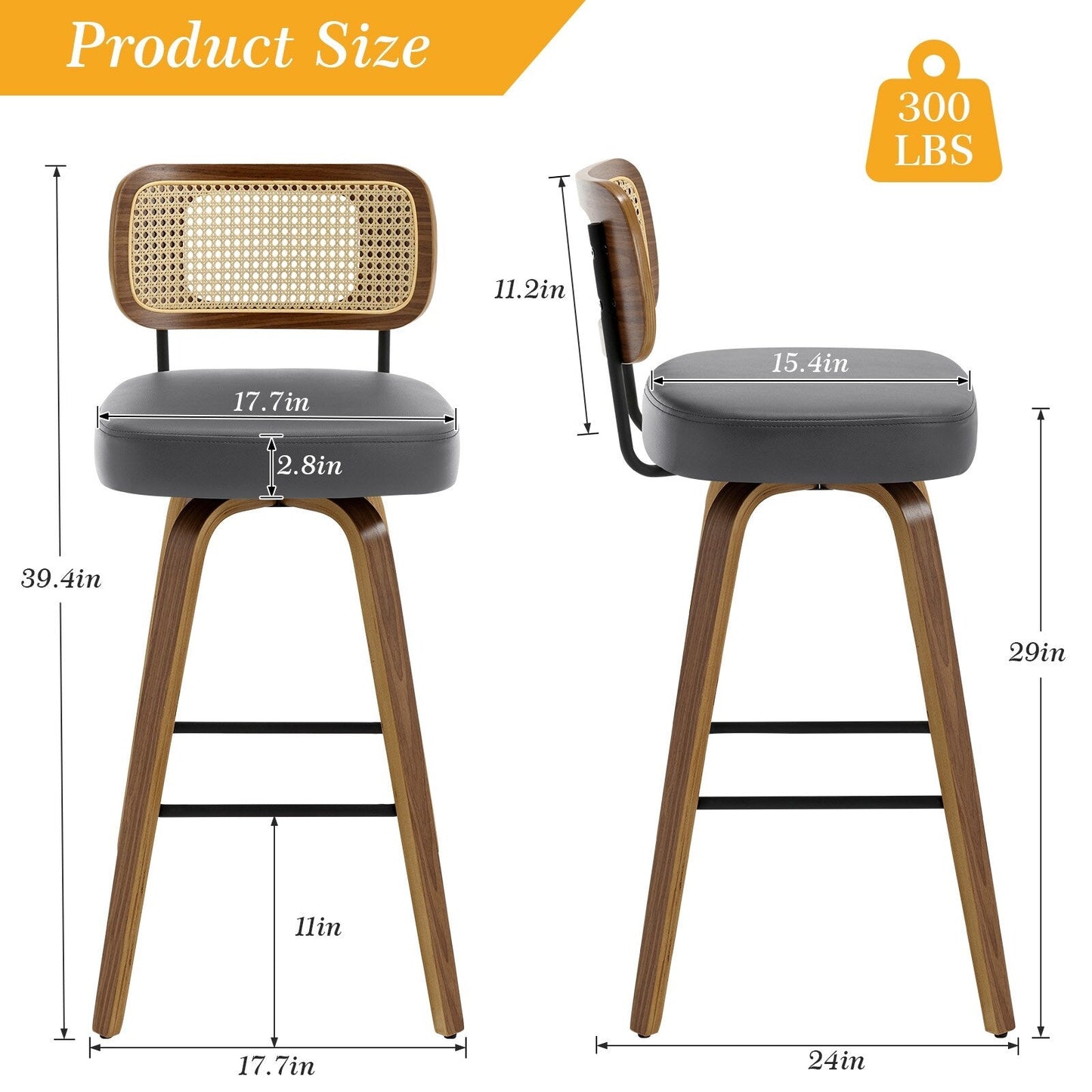 26/29 Swivel Bar Stools/ Counter Stools with Bentwood Legs