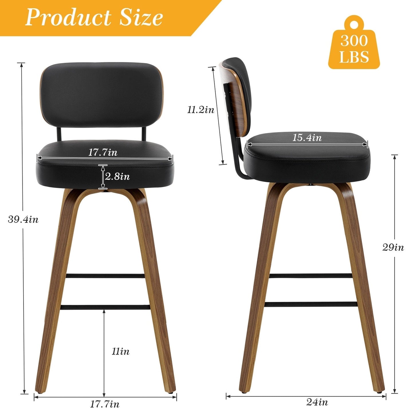 26/29 Swivel Bar Stools/ Counter Stools with Bentwood Legs