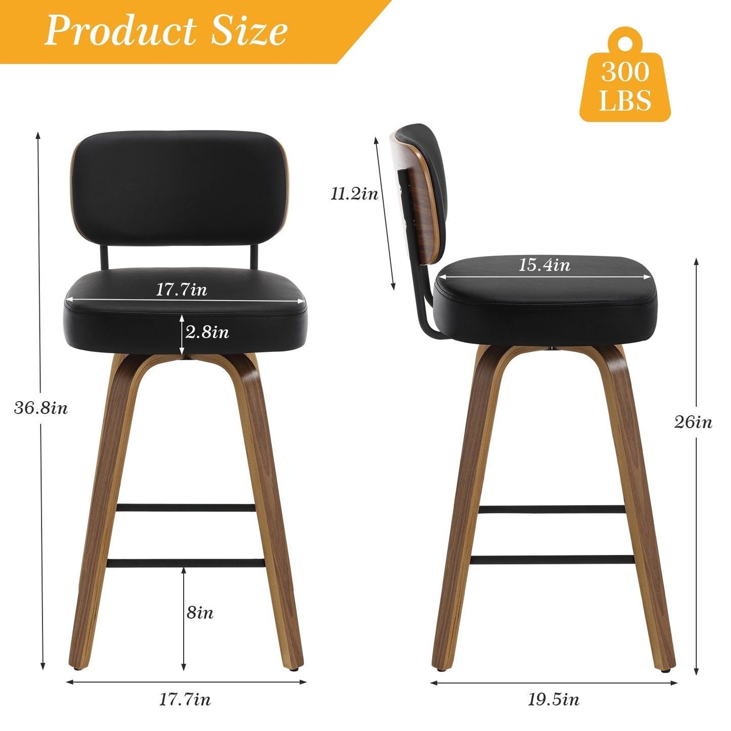 26/29 Swivel Bar Stools/ Counter Stools with Bentwood Legs