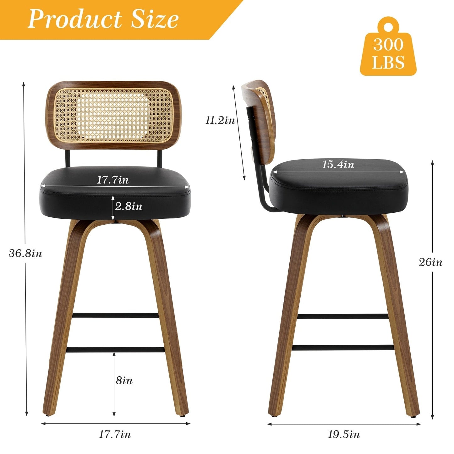 26/29 Swivel Bar Stools/ Counter Stools with Bentwood Legs
