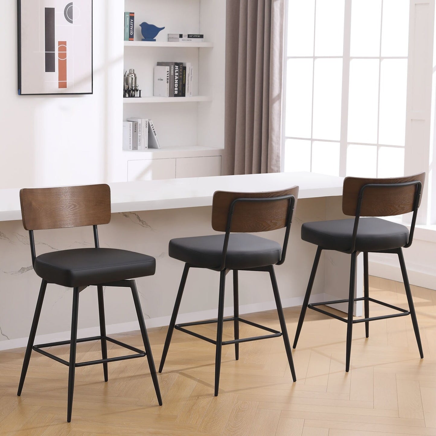 Faux Leather Upholstered Swivel Counter/Bar Stools Set of 2/3/4