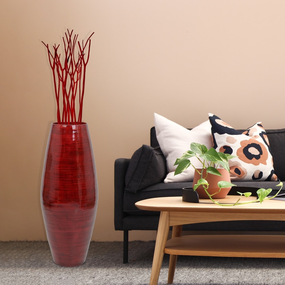 Uniquewise Tall Cylinder Bamboo Floor Vase Decorative Accent for Hotel Lobbies and Spa, Perfect Decor for Living Room or Hallway