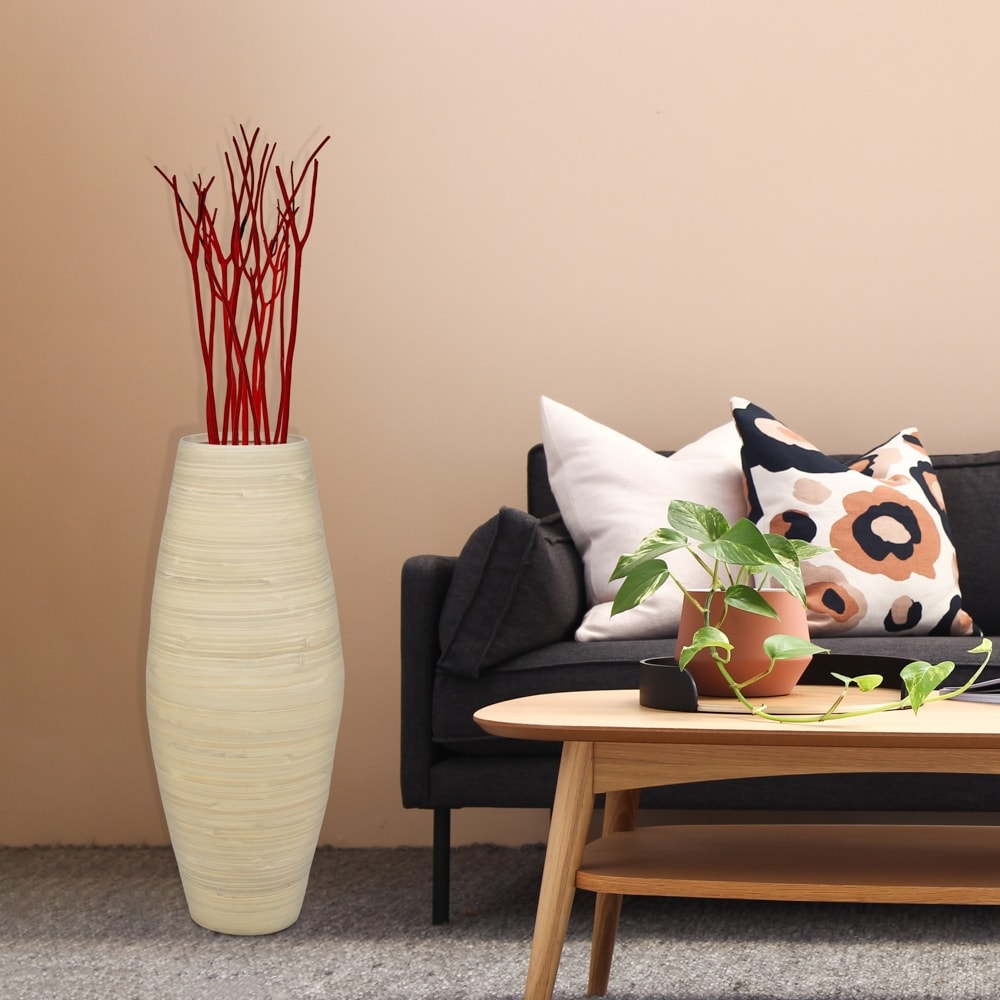Uniquewise Tall Cylinder Bamboo Floor Vase Decorative Accent for Hotel Lobbies and Spa, Perfect Decor for Living Room or Hallway