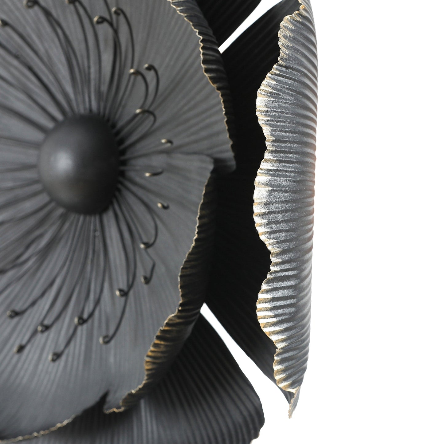 Dark Gray with Gold Multi-Size Metal Flowers Wall Decor (Set of 3)