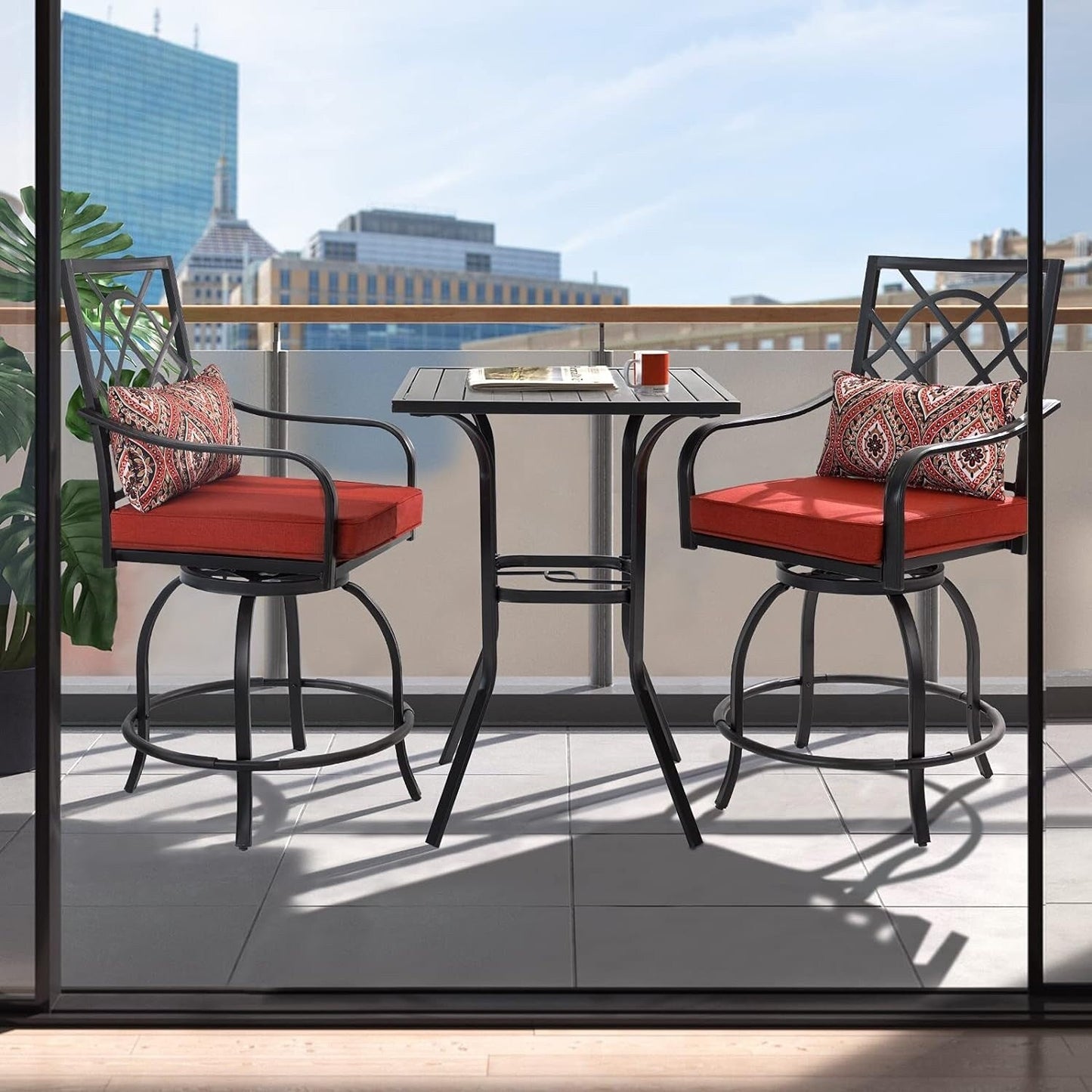 Ensemble bistrot pivotant en métal pour terrasse extérieure, 3 pièces