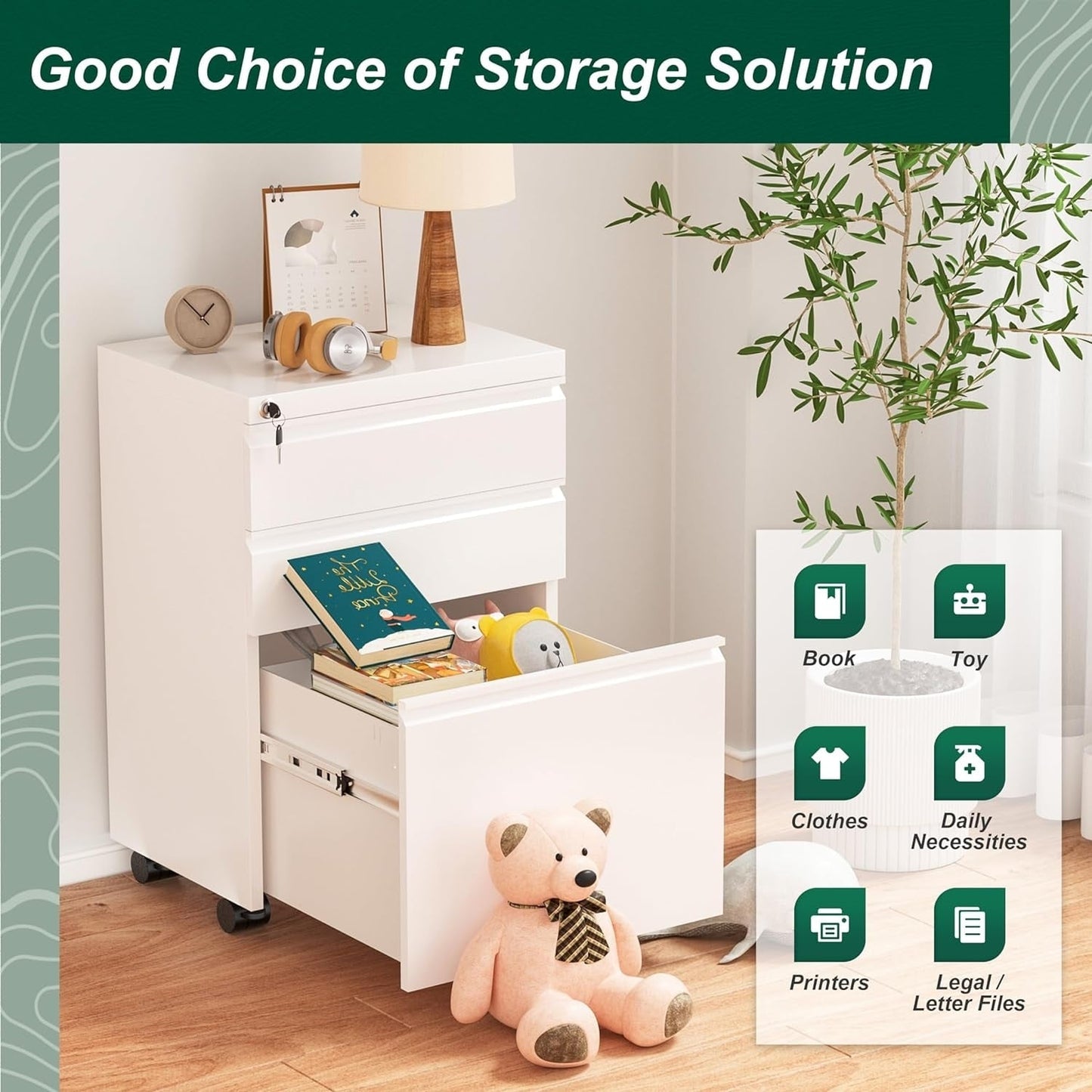 3 Drawer Mobile/Vertical File Cabinet for Home Office