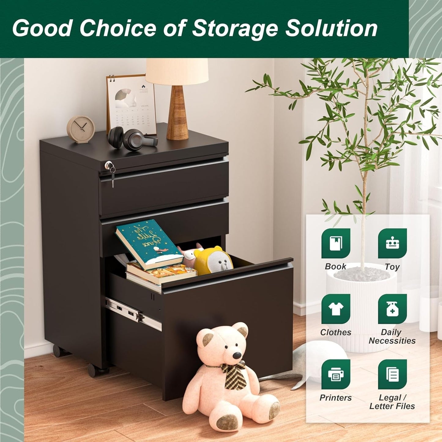 3 Drawer Mobile/Vertical File Cabinet for Home Office