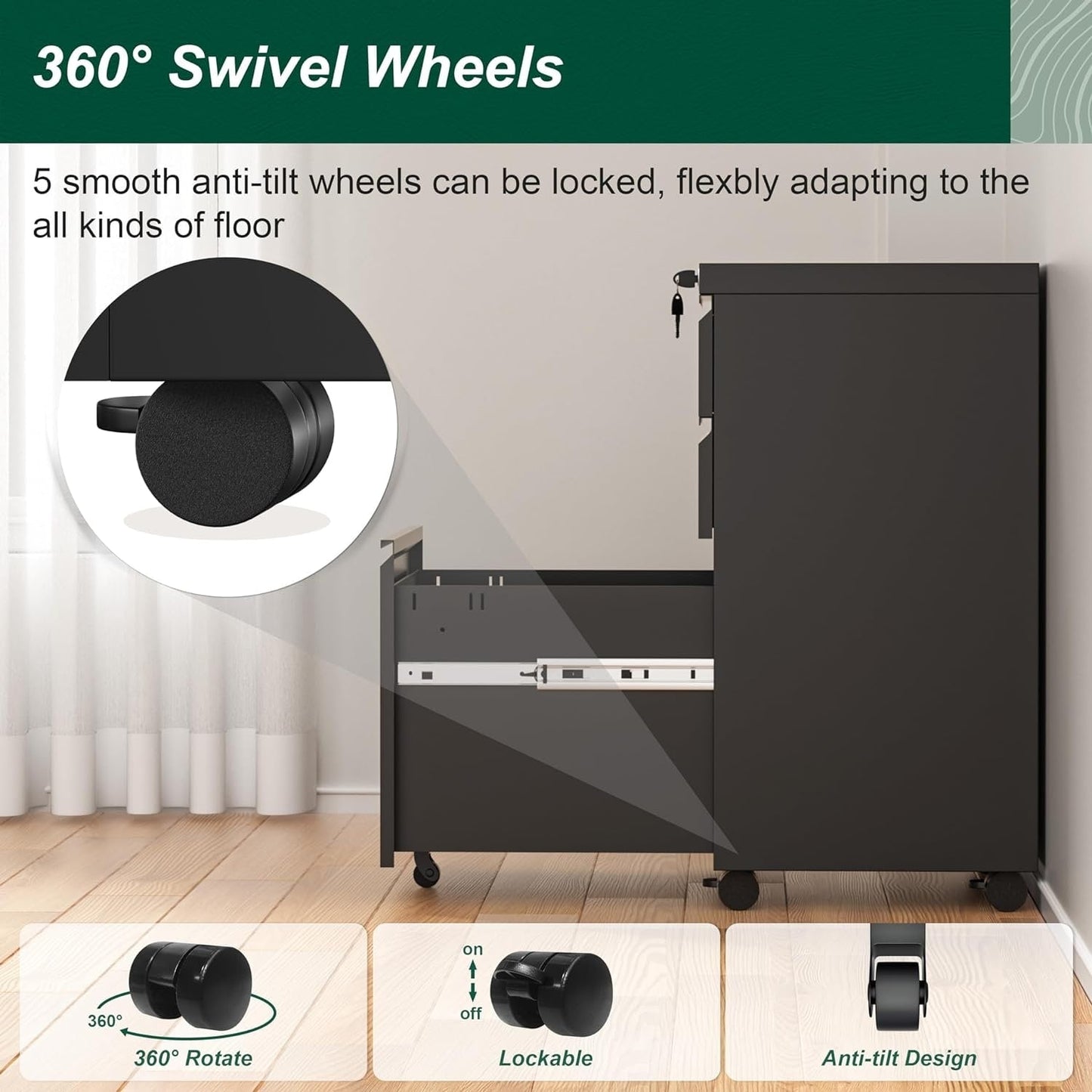 3 Drawer Mobile/Vertical File Cabinet for Home Office